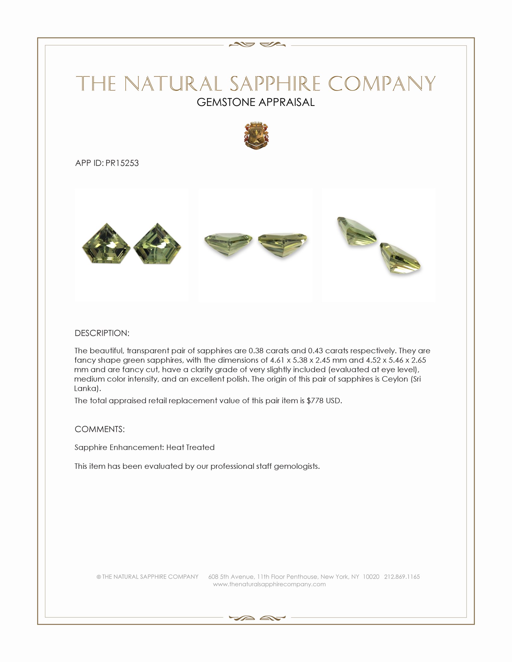 0.81 Ct.Tw. Green Sapphire Pair from Ceylon (Sri Lanka)