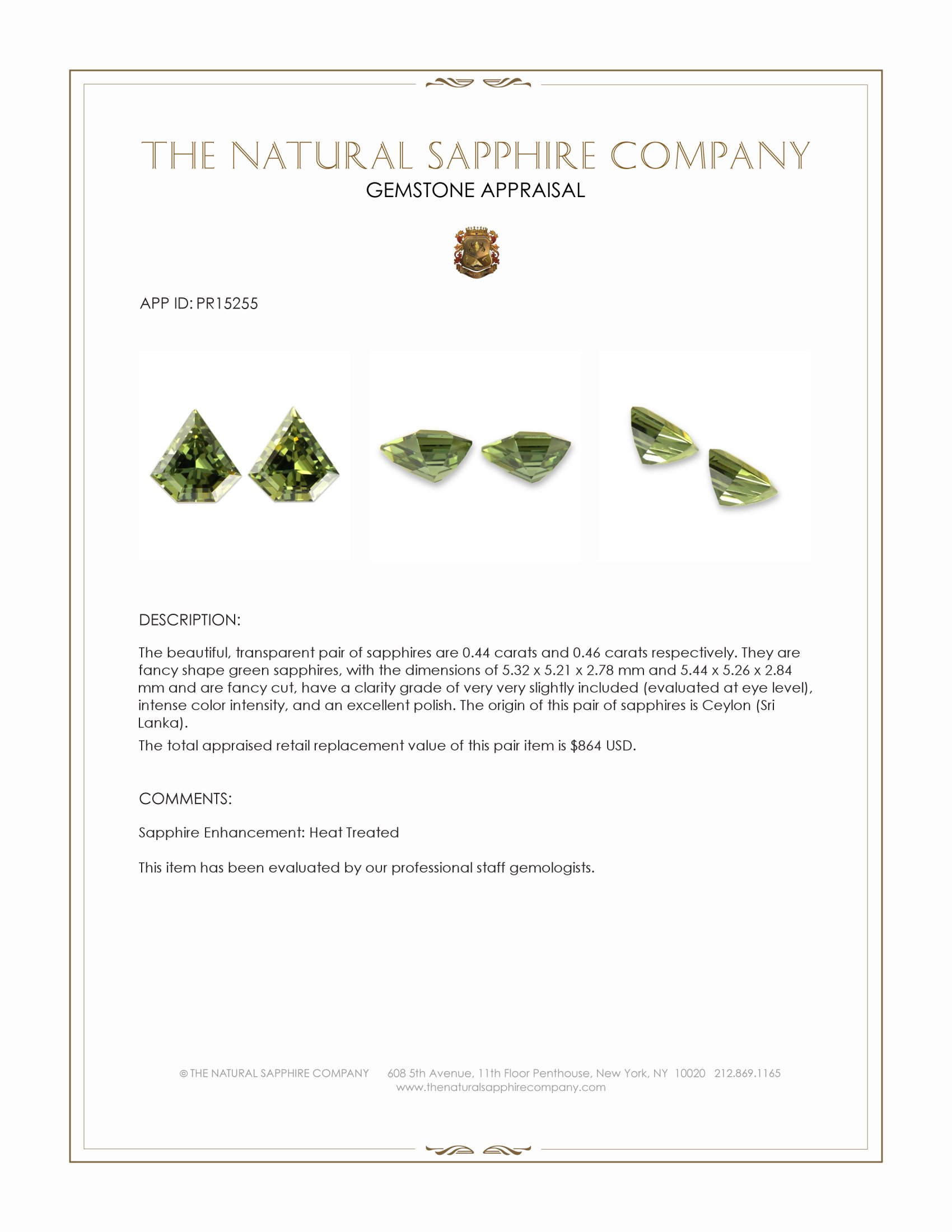 0.90 Ct.Tw. Green Sapphire Pair from Ceylon (Sri Lanka)