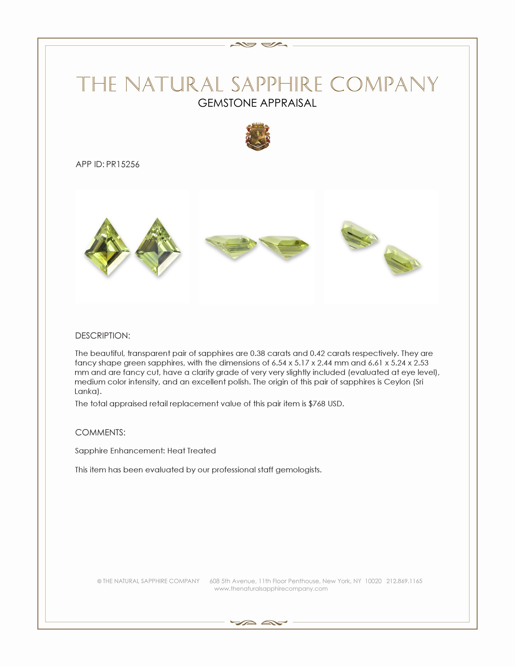 0.80 Ct.Tw. Green Sapphire Pair from Ceylon (Sri Lanka)