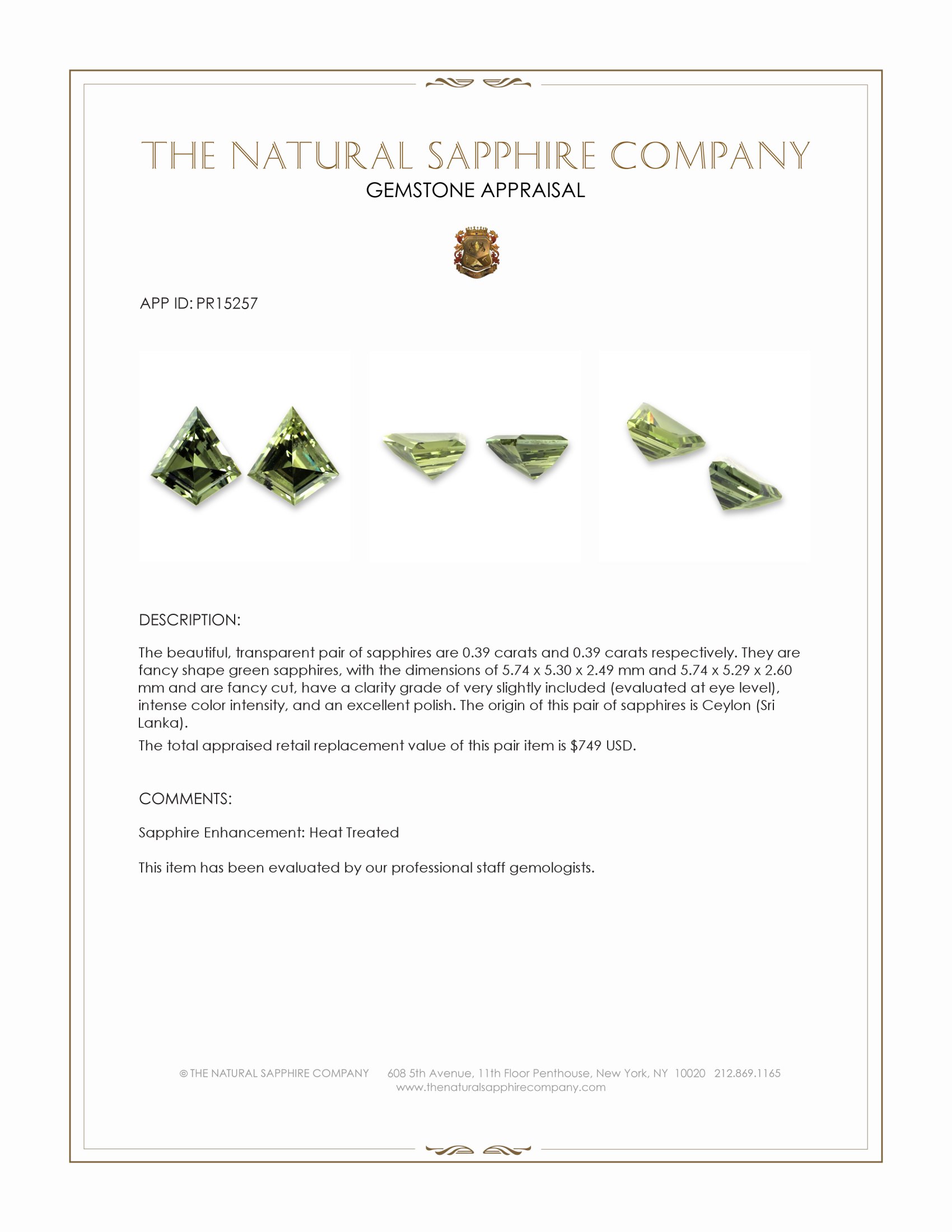 0.78 Ct.Tw. Green Sapphire Pair from Ceylon (Sri Lanka)
