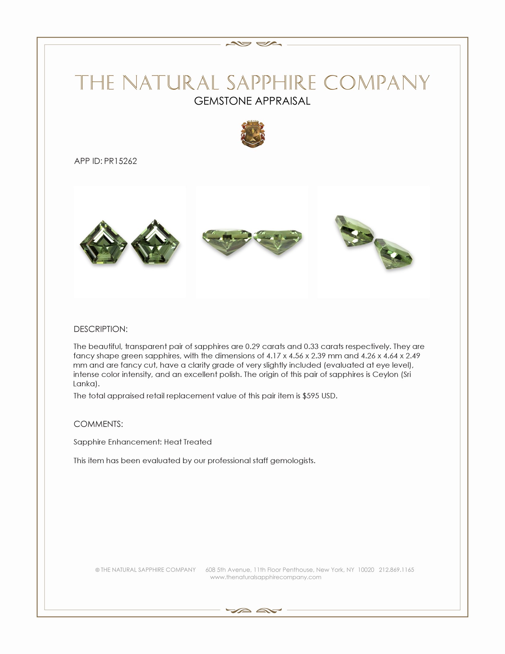 0.62 Ct.Tw. Green Sapphire Pair from Ceylon (Sri Lanka)
