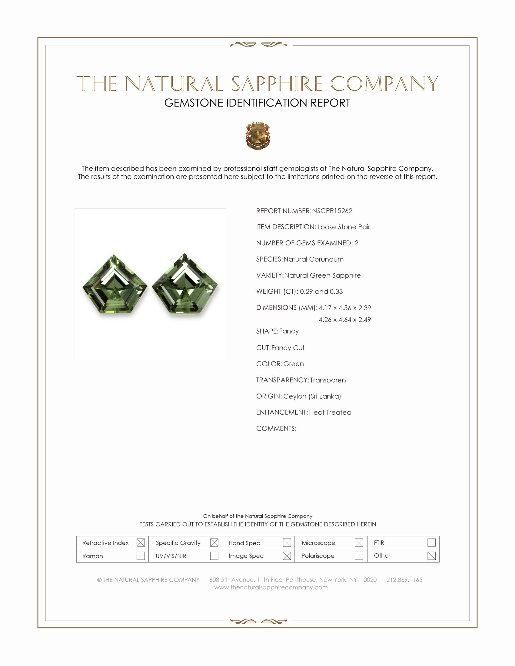0.62 Ct.Tw. Green Sapphire Pair from Ceylon (Sri Lanka)