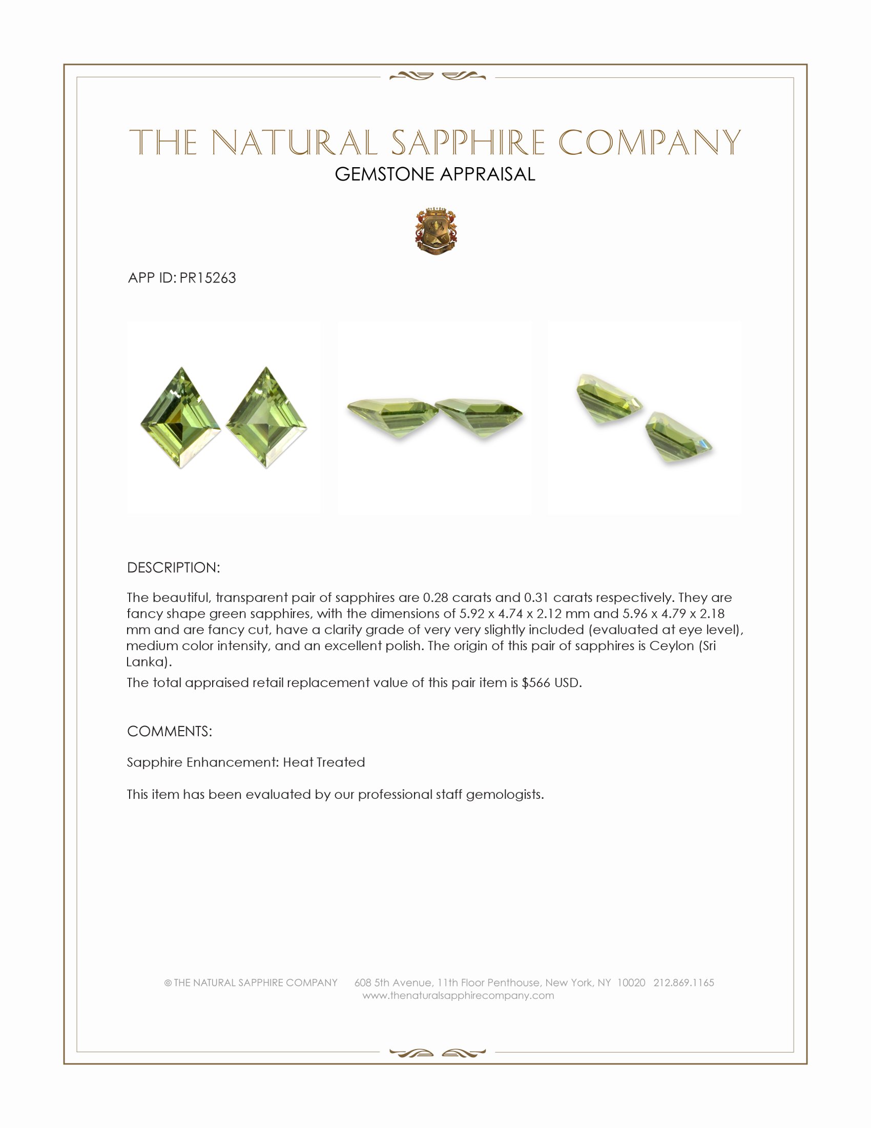 0.59 Ct.Tw. Green Sapphire Pair from Ceylon (Sri Lanka)