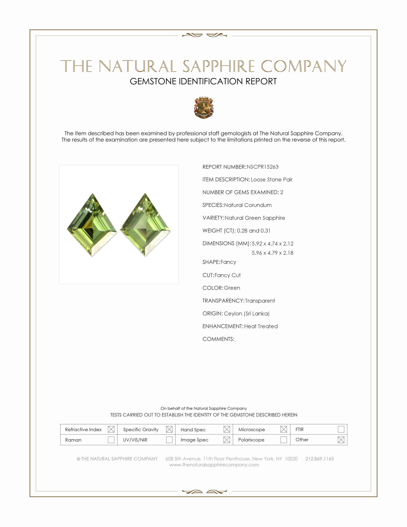 0.59 Ct.Tw. Green Sapphire Pair from Ceylon (Sri Lanka)