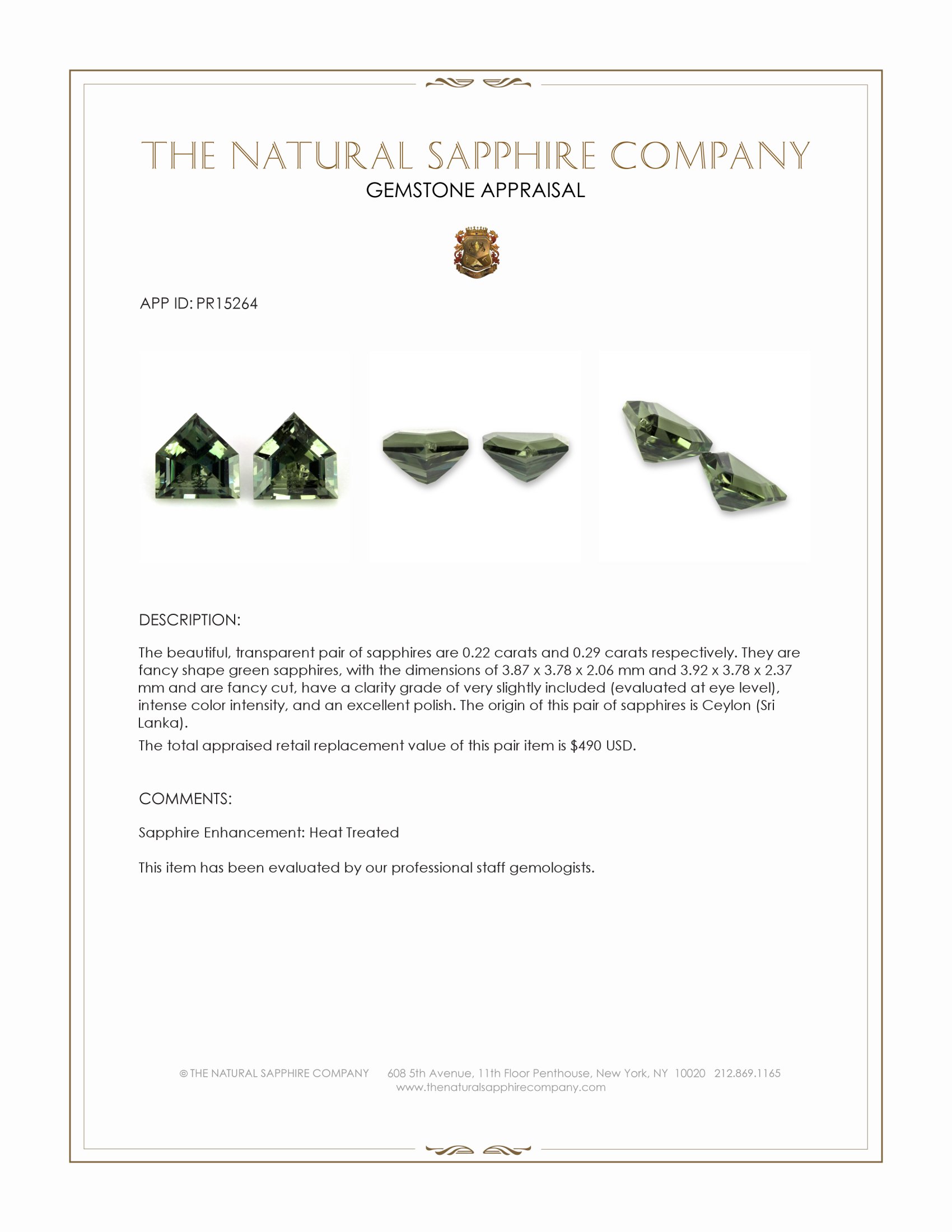 0.51 Ct.Tw. Green Sapphire Pair from Ceylon (Sri Lanka)