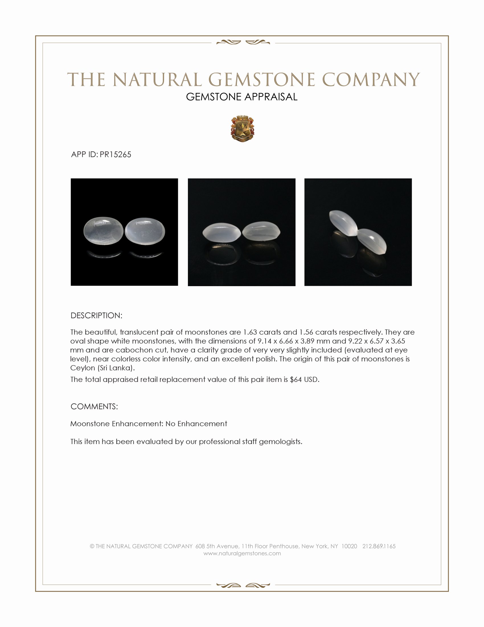 3.19 Ct.Tw. White Cabochon Moonstone Pair from Ceylon (Sri Lanka)