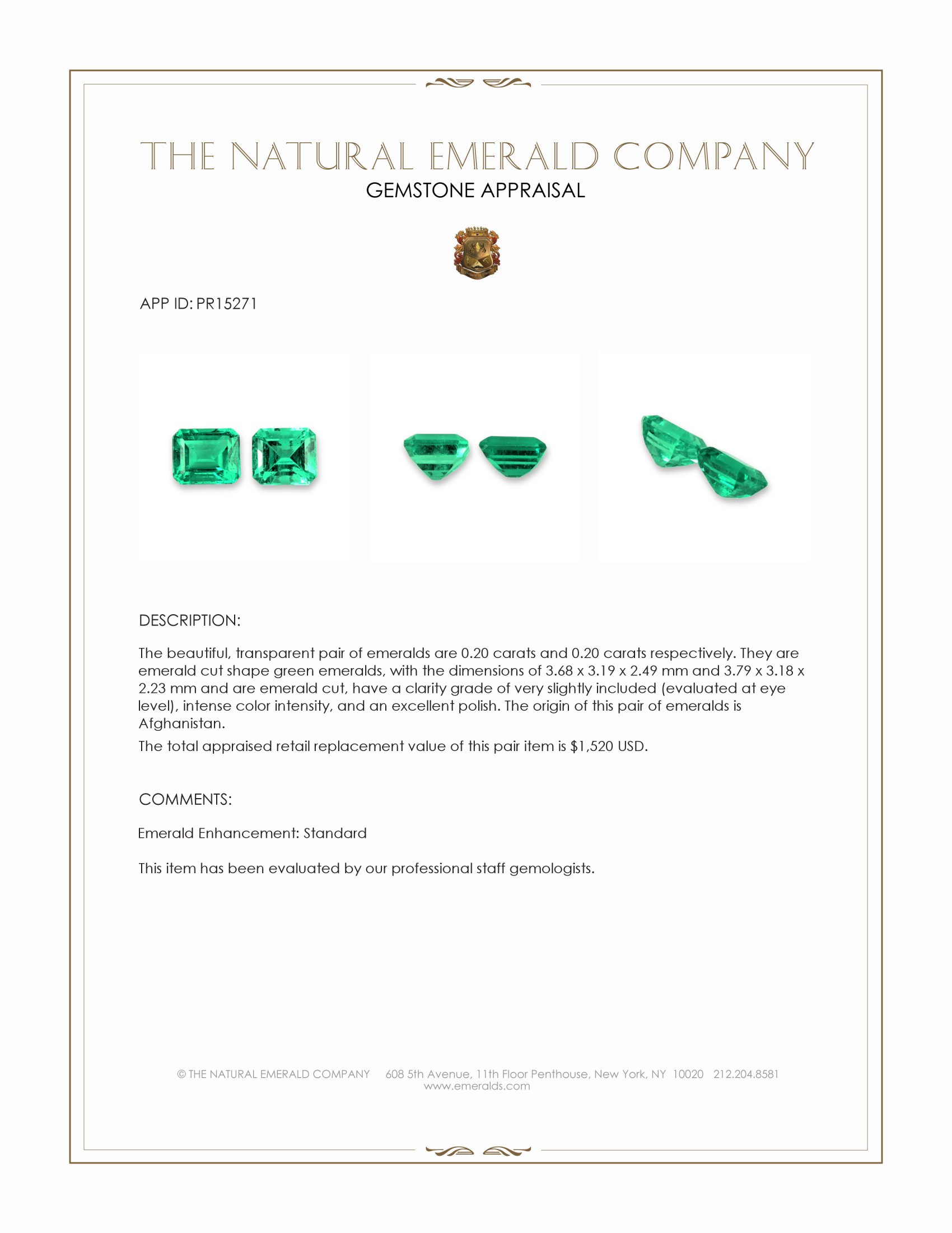 0.40 Ct.Tw. Emerald Pair from Afghanistan