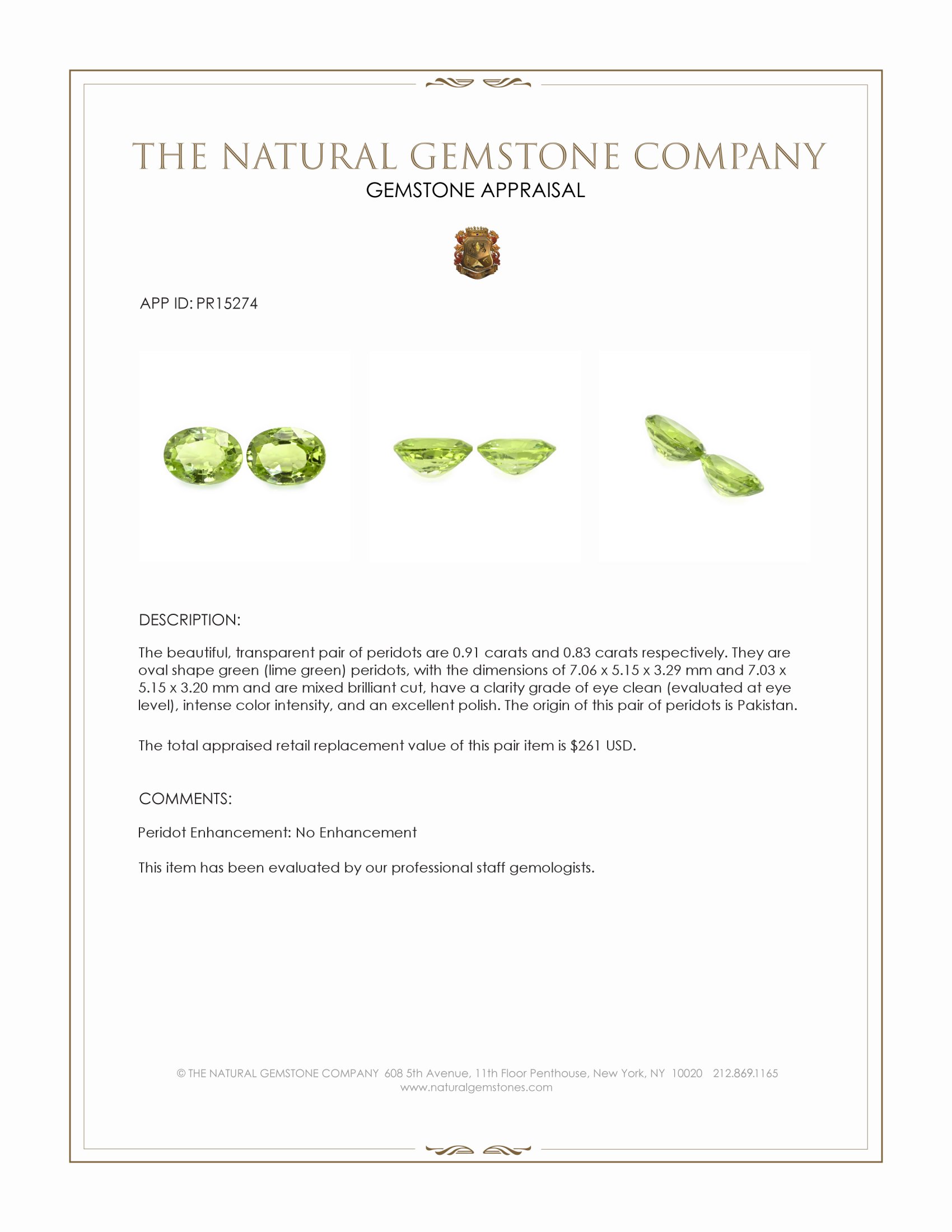 1.74 Ct.Tw. Green (Lime Green) Peridot Pair from Pakistan