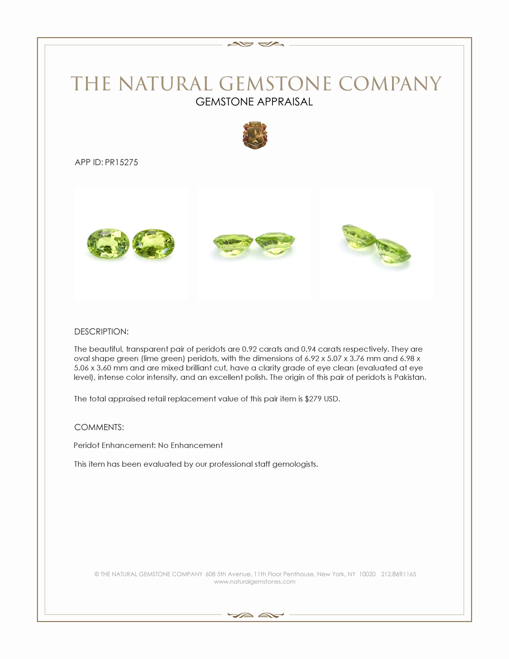 1.86 Ct.Tw. Green (Lime Green) Peridot Pair from Pakistan