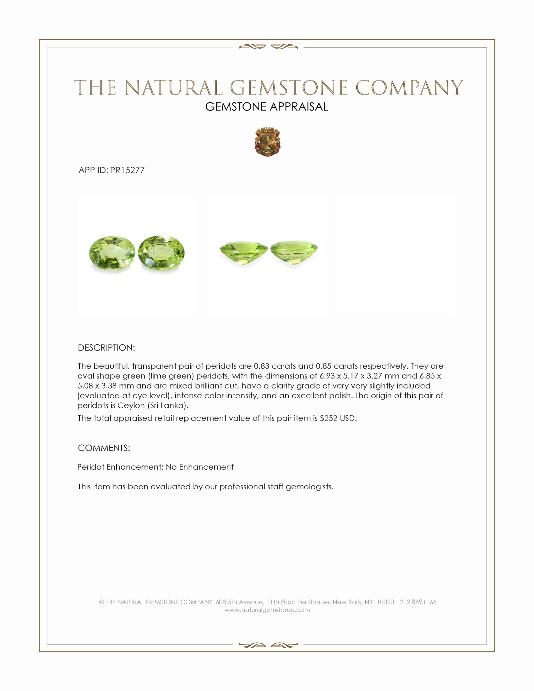 1.68 Ct.Tw. Green (Lime Green) Peridot Pair from Pakistan