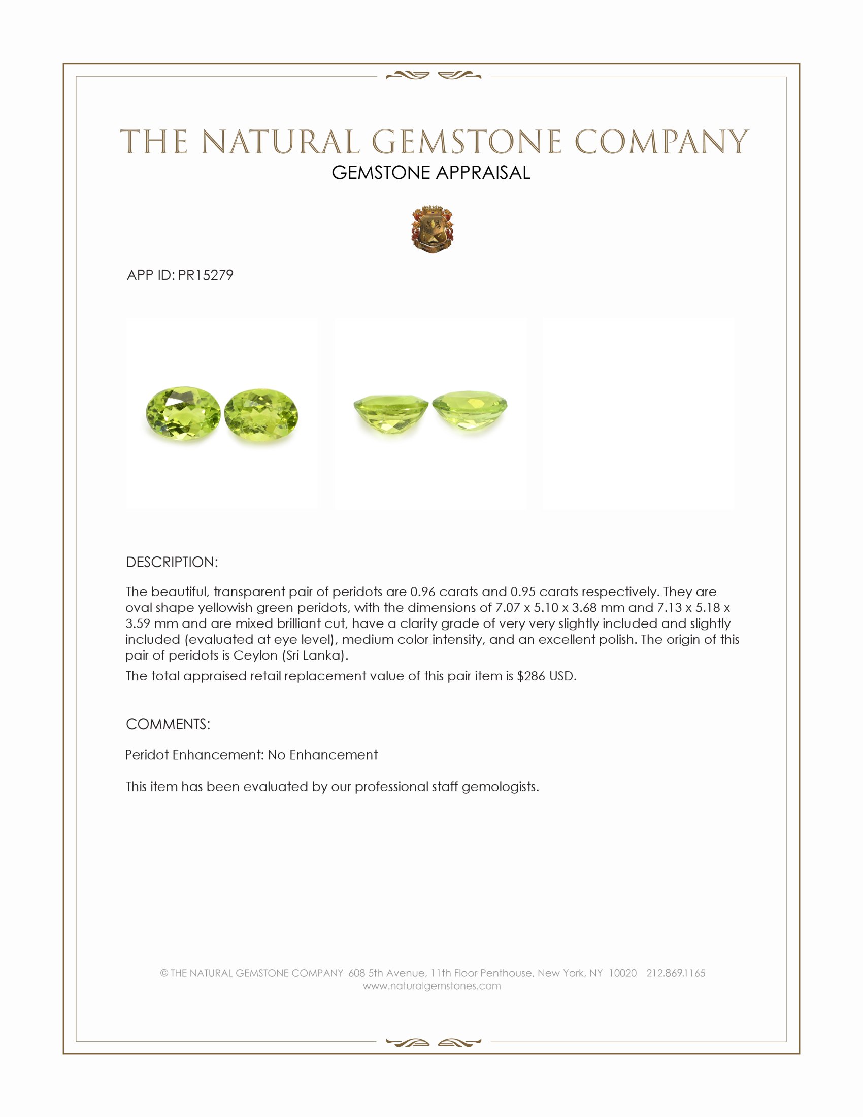 1.91 Ct.Tw. Yellowish Green Peridot Pair from Ceylon (Sri Lanka)