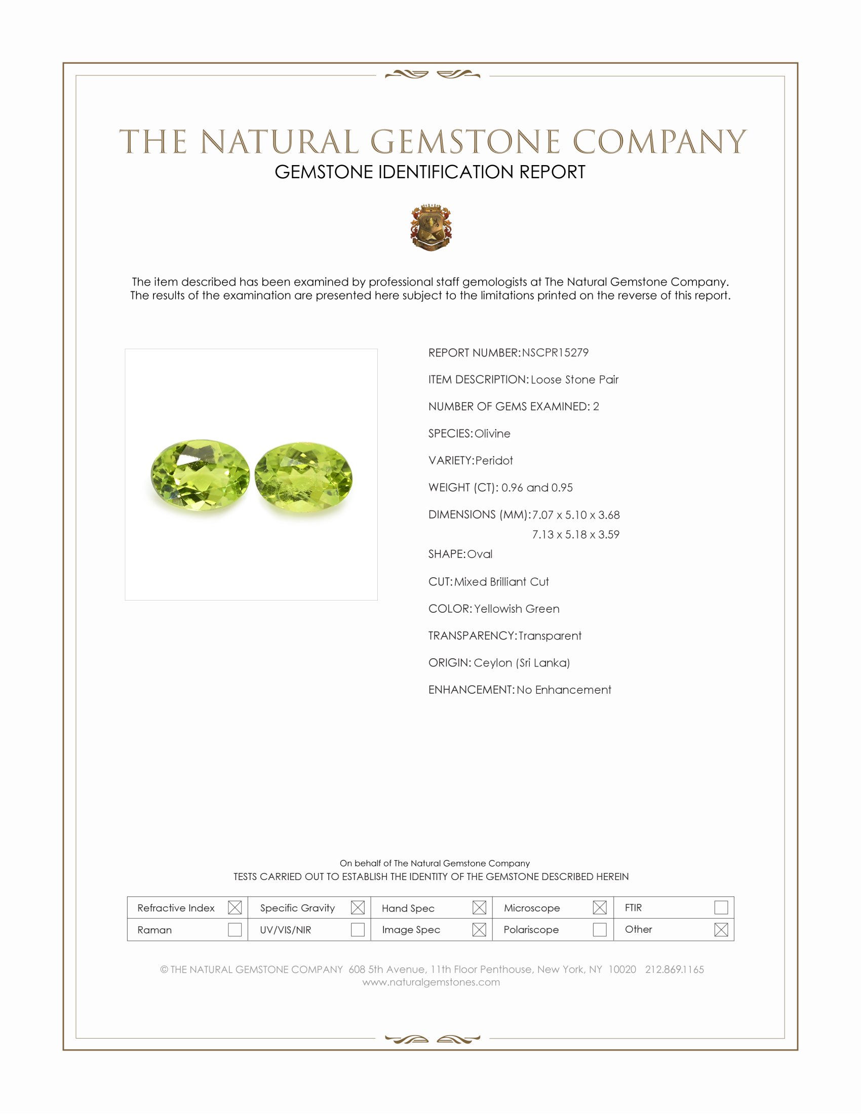 1.91 Ct.Tw. Yellowish Green Peridot Pair from Ceylon (Sri Lanka)