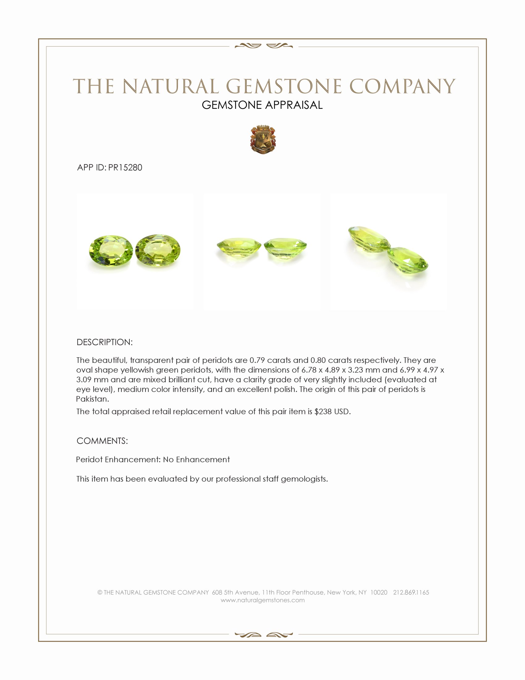 1.59 Ct.Tw. Yellowish Green Peridot Pair from Pakistan