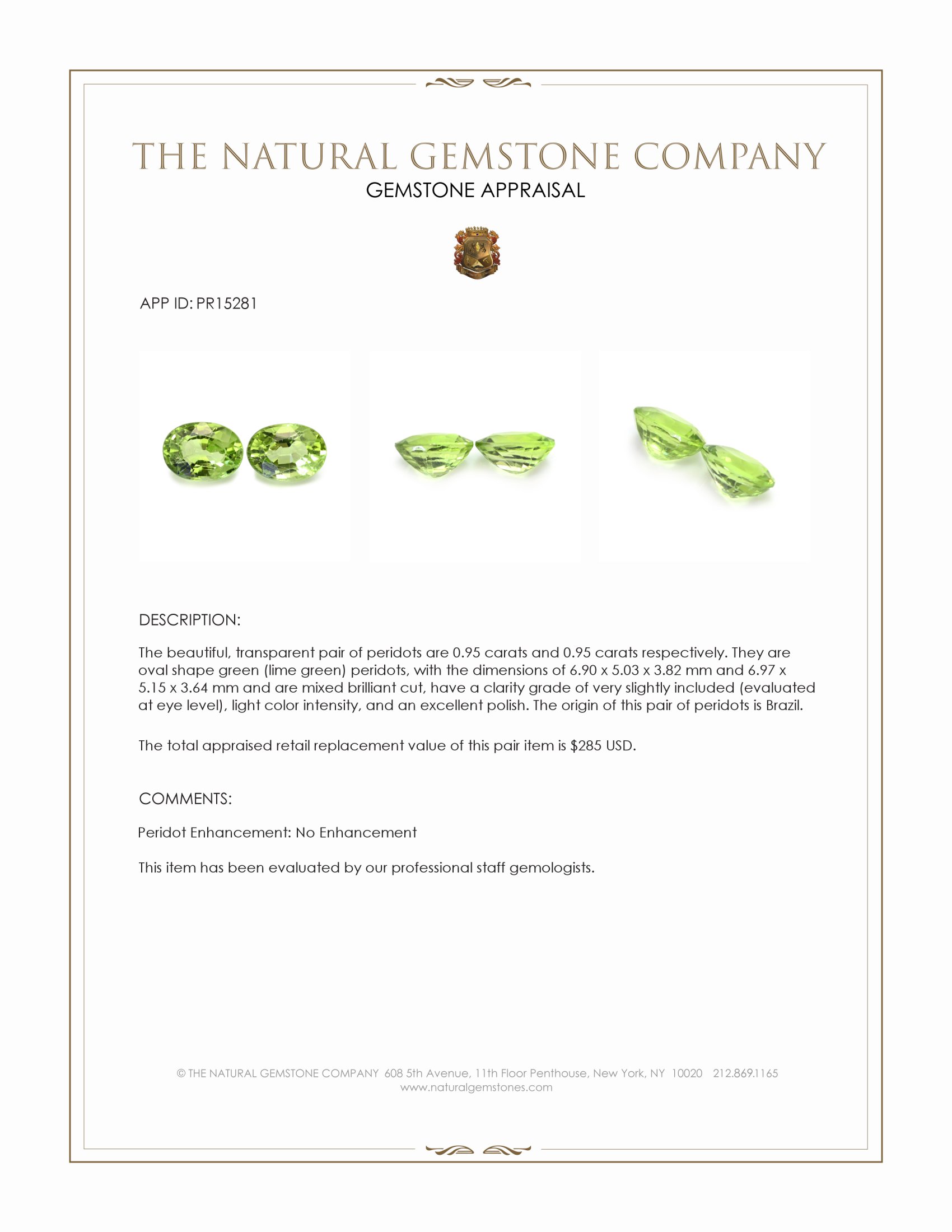 1.90 Ct.Tw. Green (Lime Green) Peridot Pair from Pakistan