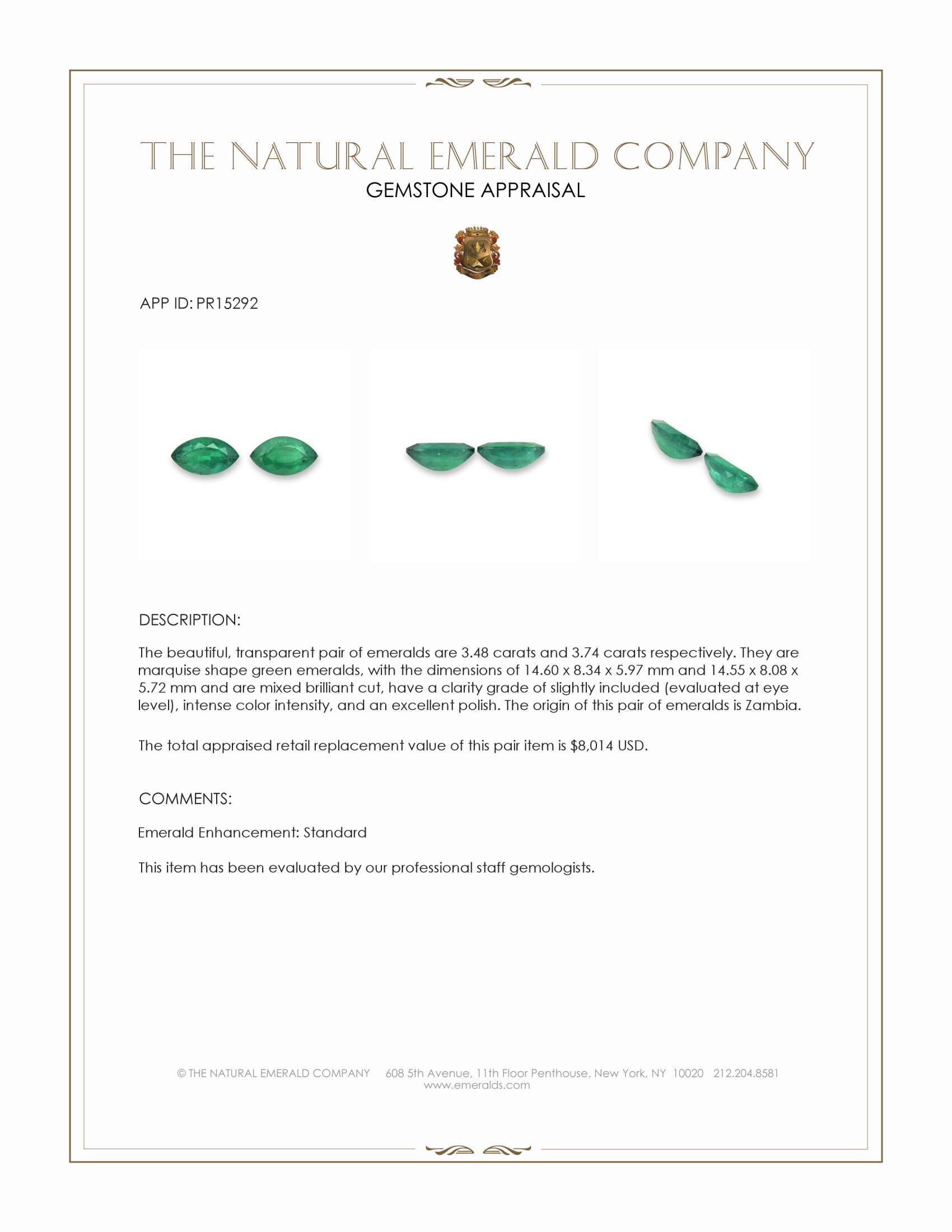 7.22 Ct.Tw. Emerald Pair from Zambia