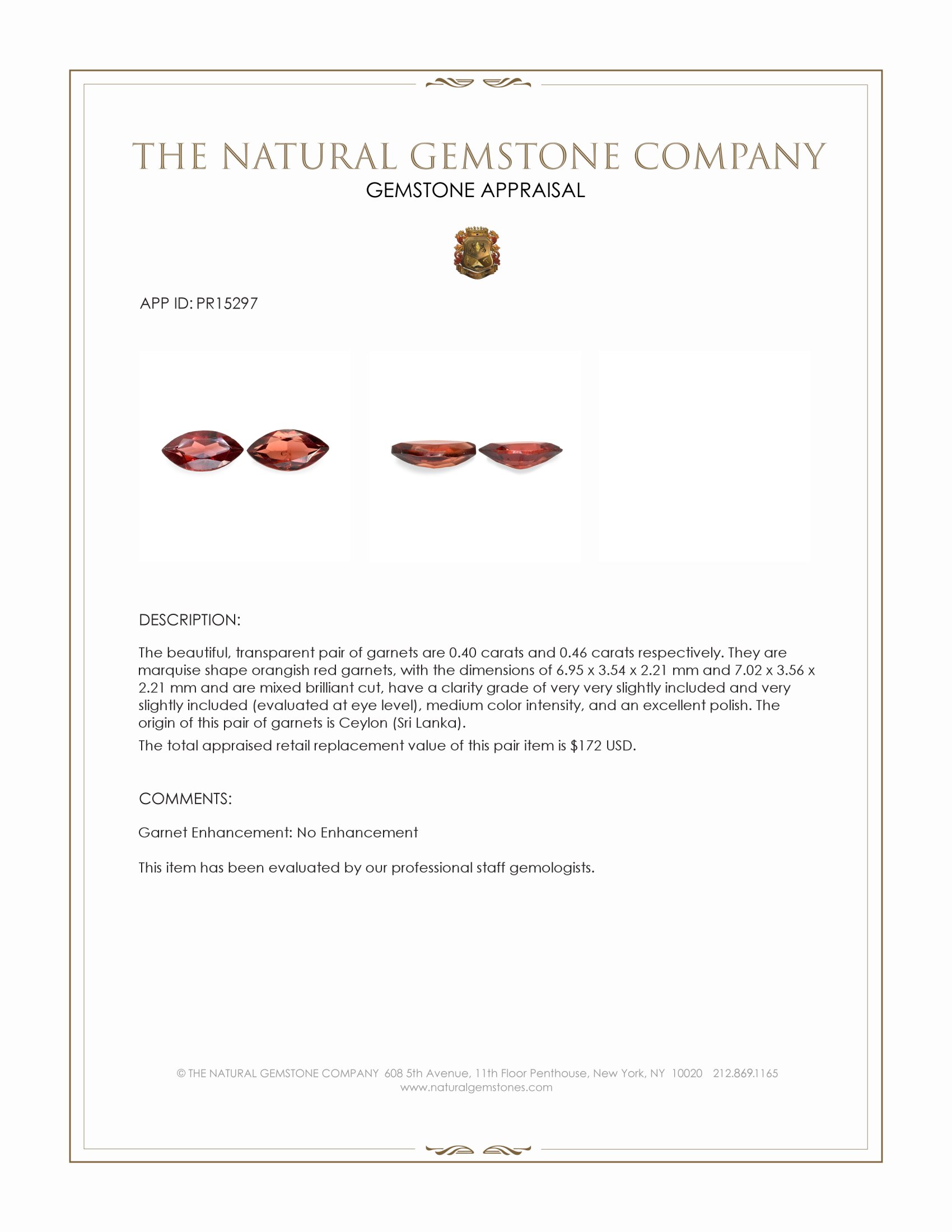0.86 Ct.Tw. Orangish Red Garnet Pair from Ceylon (Sri Lanka)