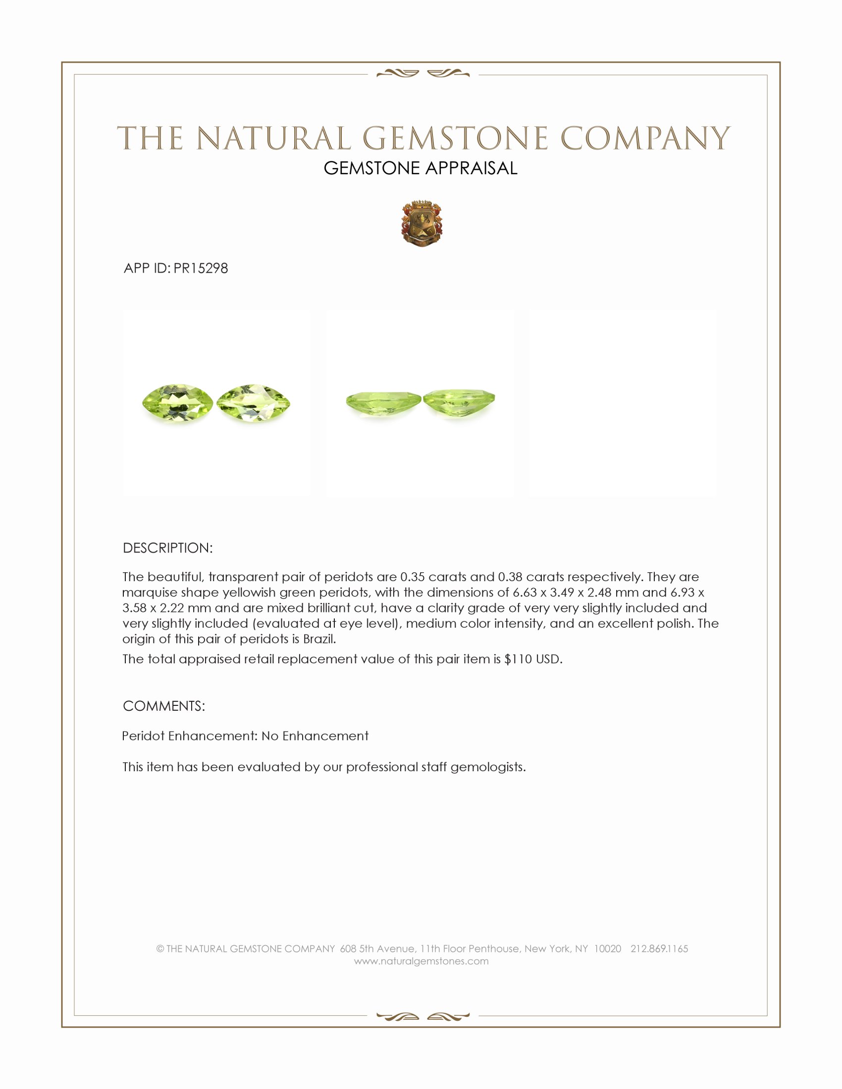 0.73 Ct.Tw. Yellowish Green Peridot Pair from Pakistan