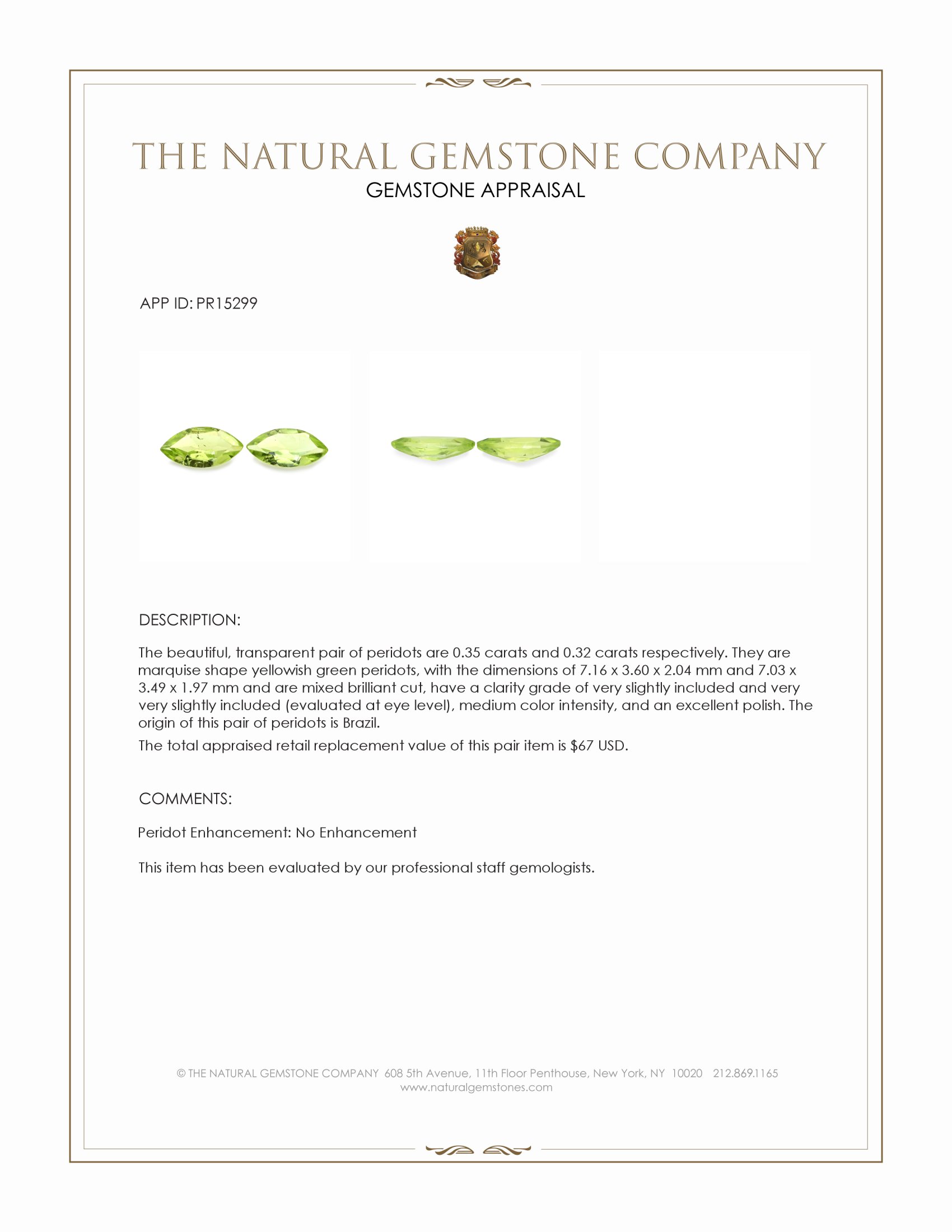 0.67 Ct.Tw. Yellowish Green Peridot Pair from Pakistan