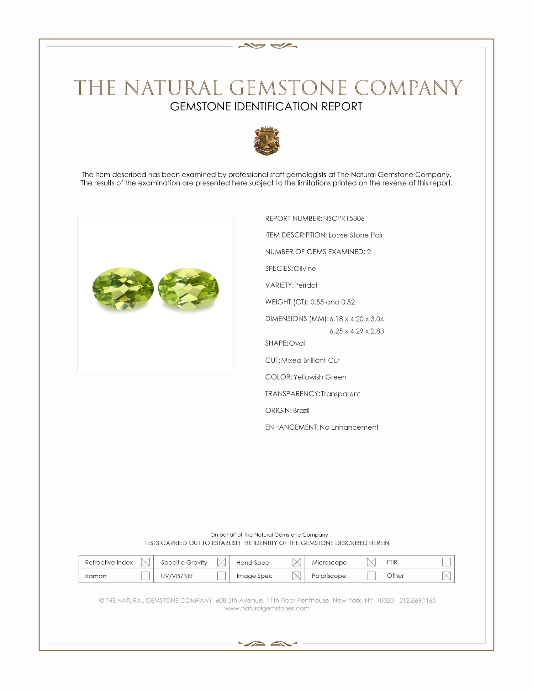1.07 Ct.Tw. Yellowish Green Peridot Pair from Brazil