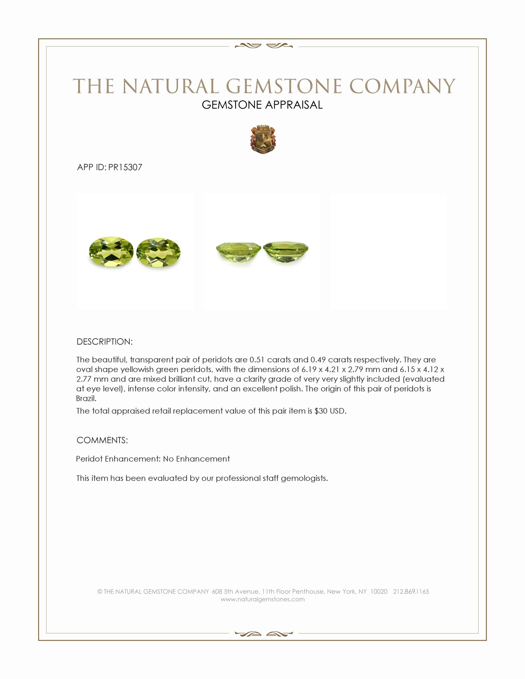 1.00 Ct.Tw. Yellowish Green Peridot Pair from Brazil
