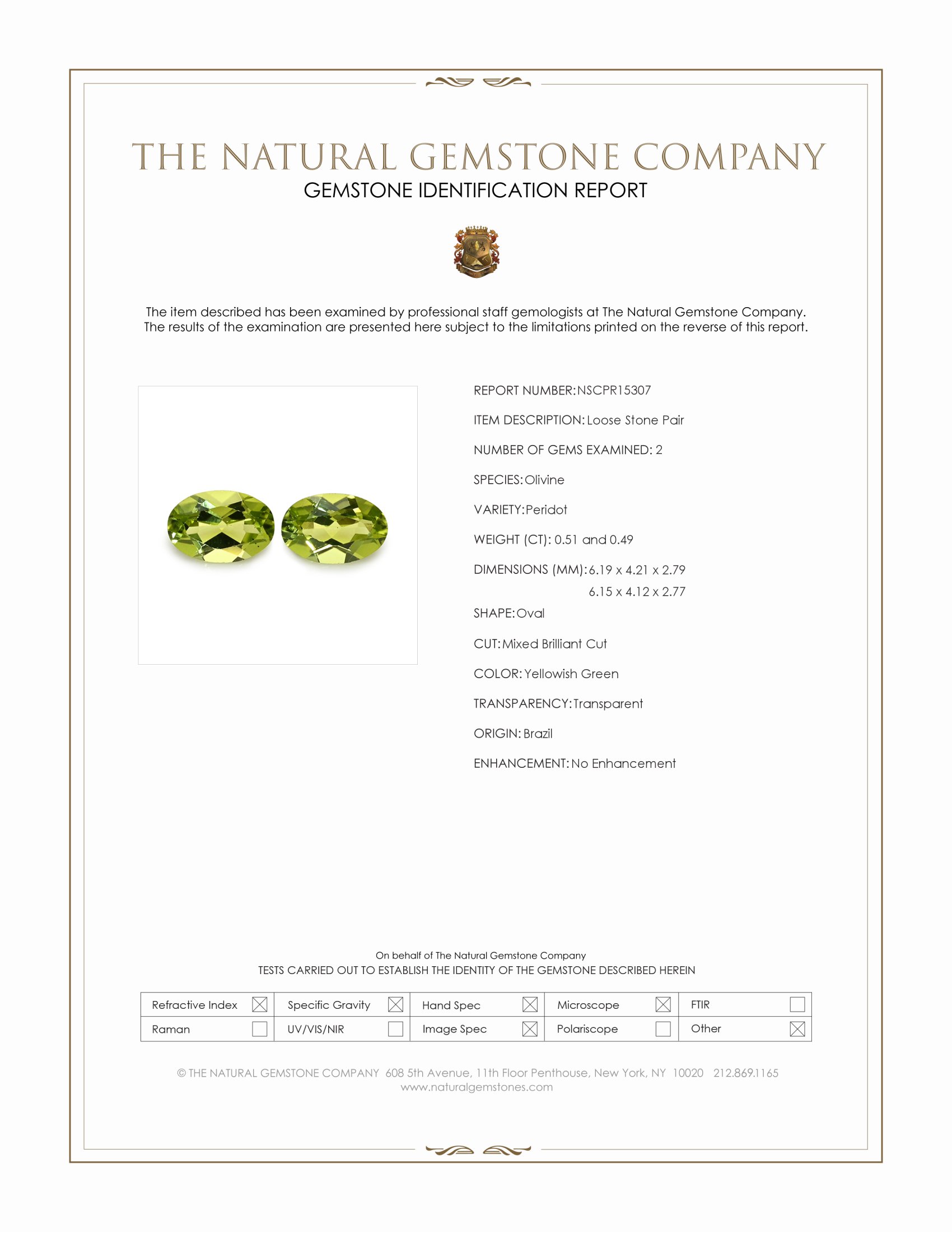 1.00 Ct.Tw. Yellowish Green Peridot Pair from Brazil