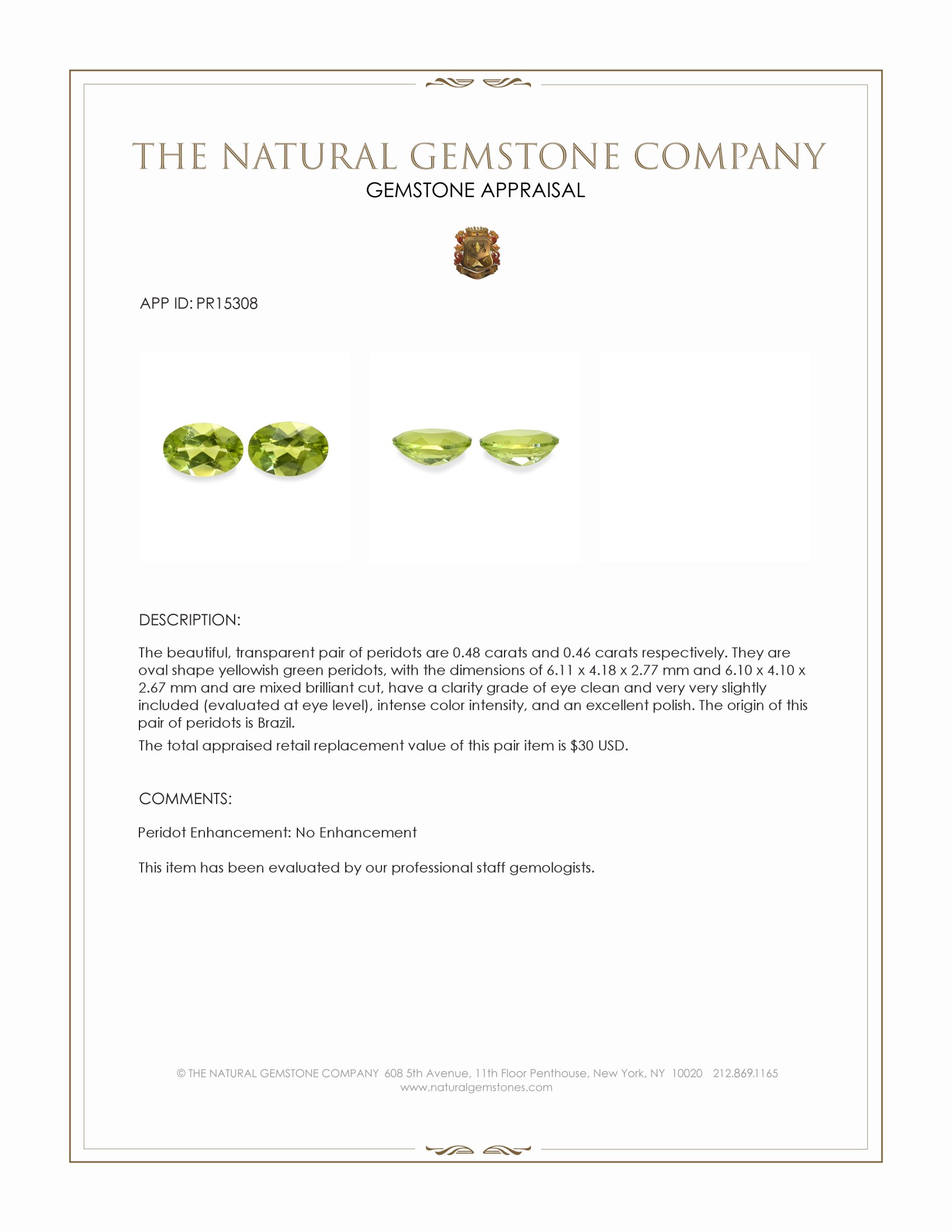 0.94 Ct.Tw. Yellowish Green Peridot Pair from Brazil