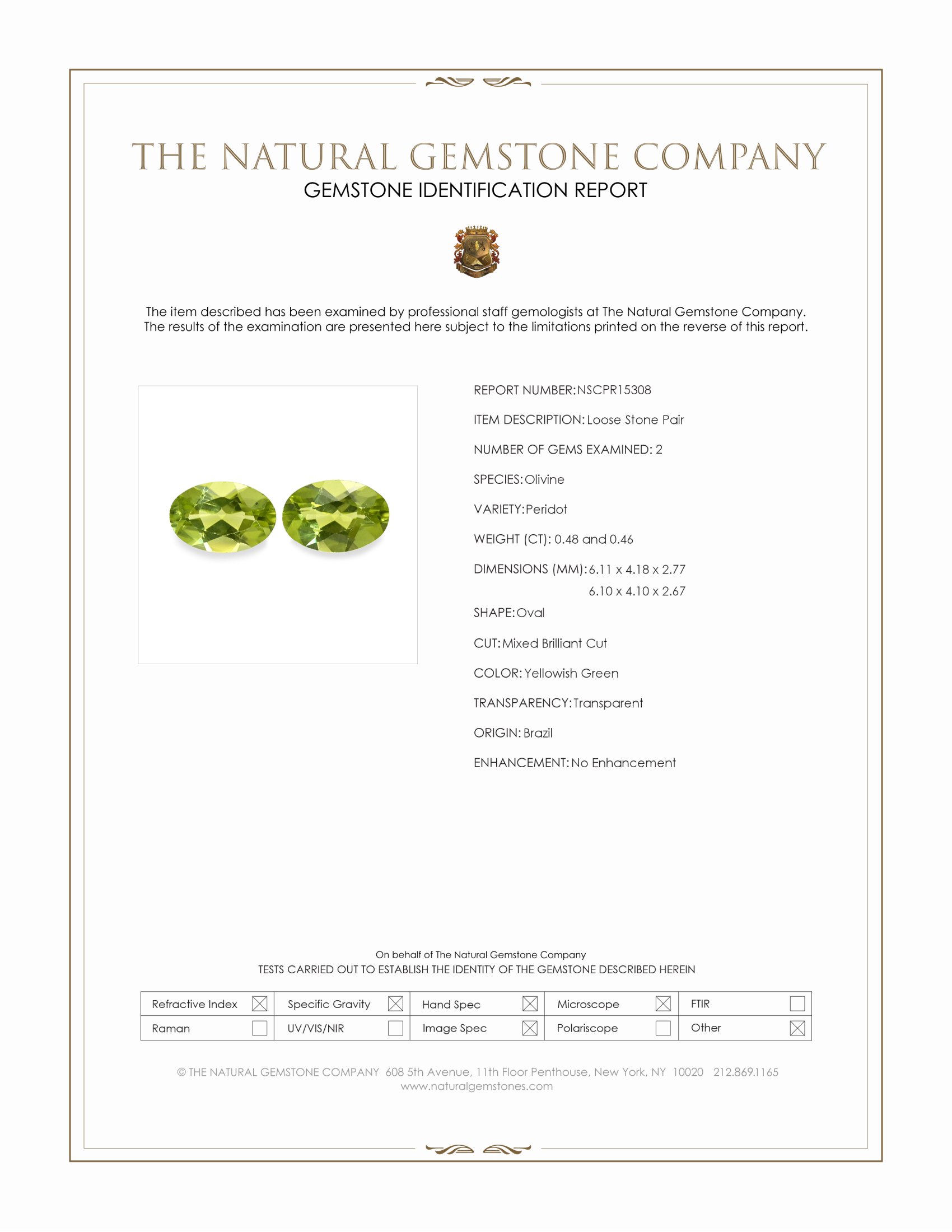 0.94 Ct.Tw. Yellowish Green Peridot Pair from Brazil