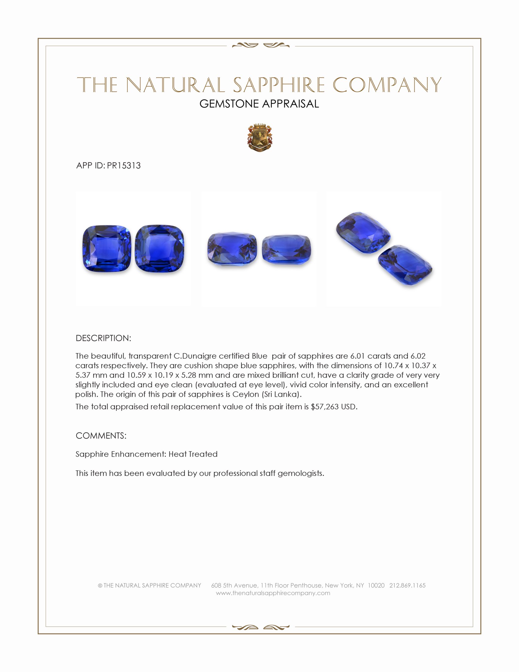 12.03 Ct.Tw. Blue Sapphire Pair from Ceylon (Sri Lanka)