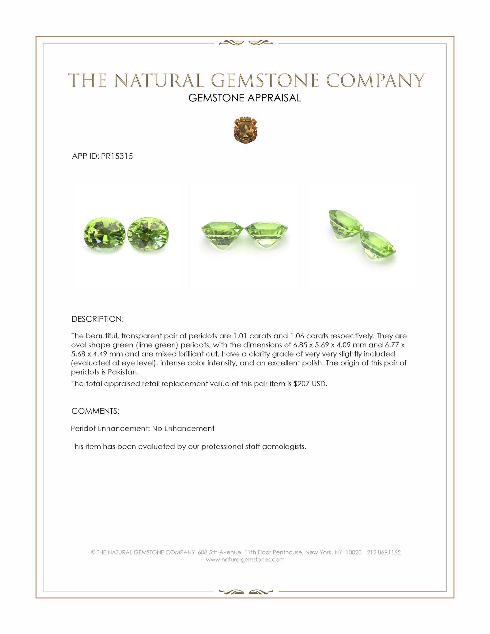2.07 Ct.Tw. Green (Lime Green) Peridot Pair from Pakistan