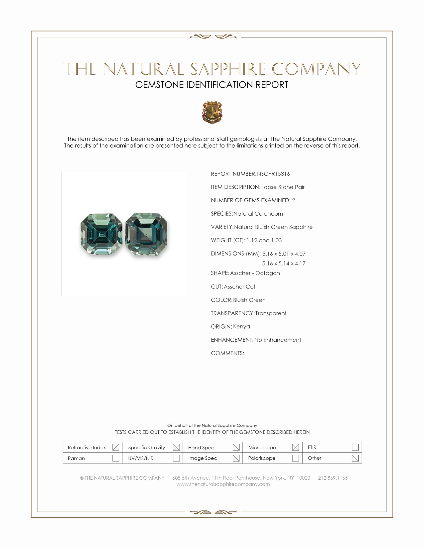 2.15 Ct.Tw. Bluish Green Sapphire Pair from Kenya