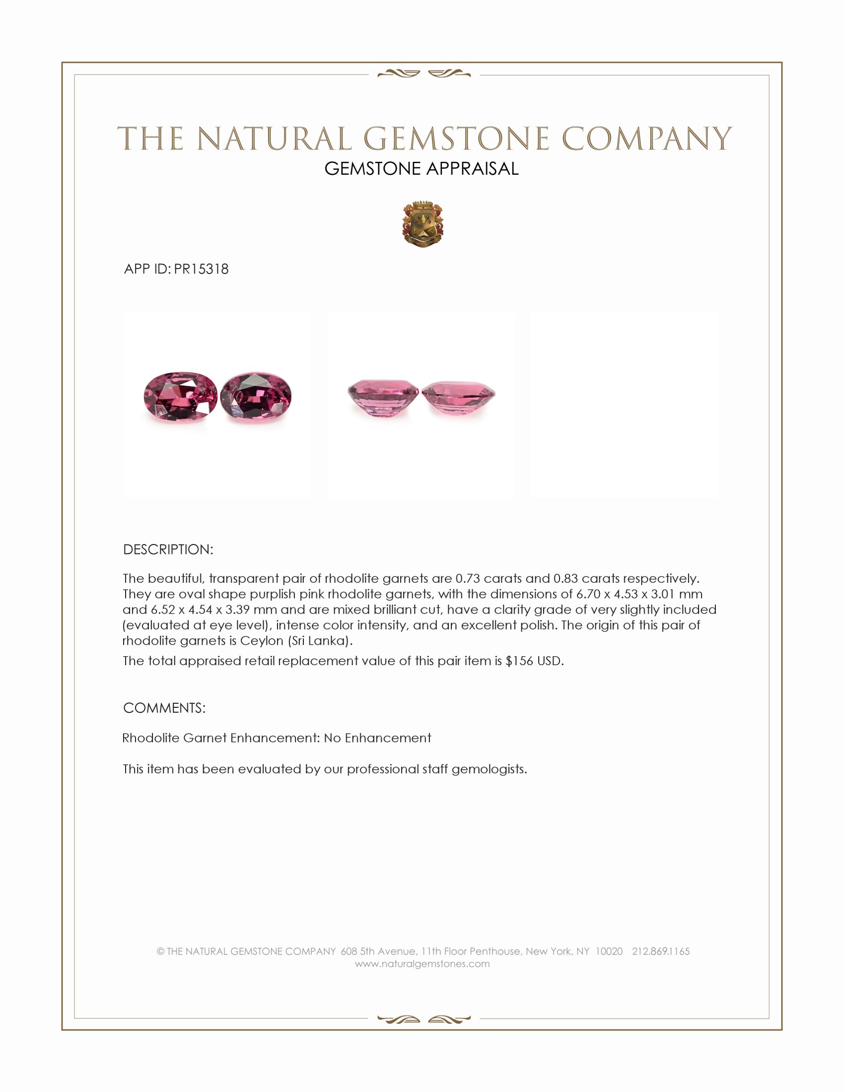 1.56 Ct.Tw. Purplish Pink Rhodolite Garnet Pair from Ceylon (Sri Lanka)