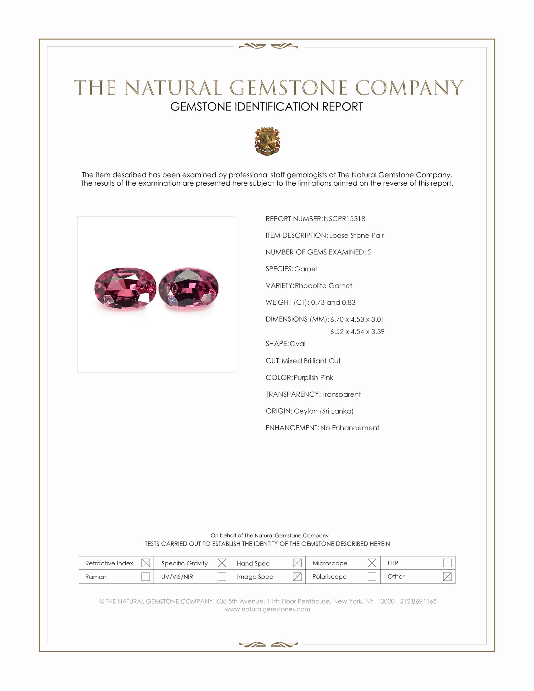 1.56 Ct.Tw. Purplish Pink Rhodolite Garnet Pair from Ceylon (Sri Lanka)