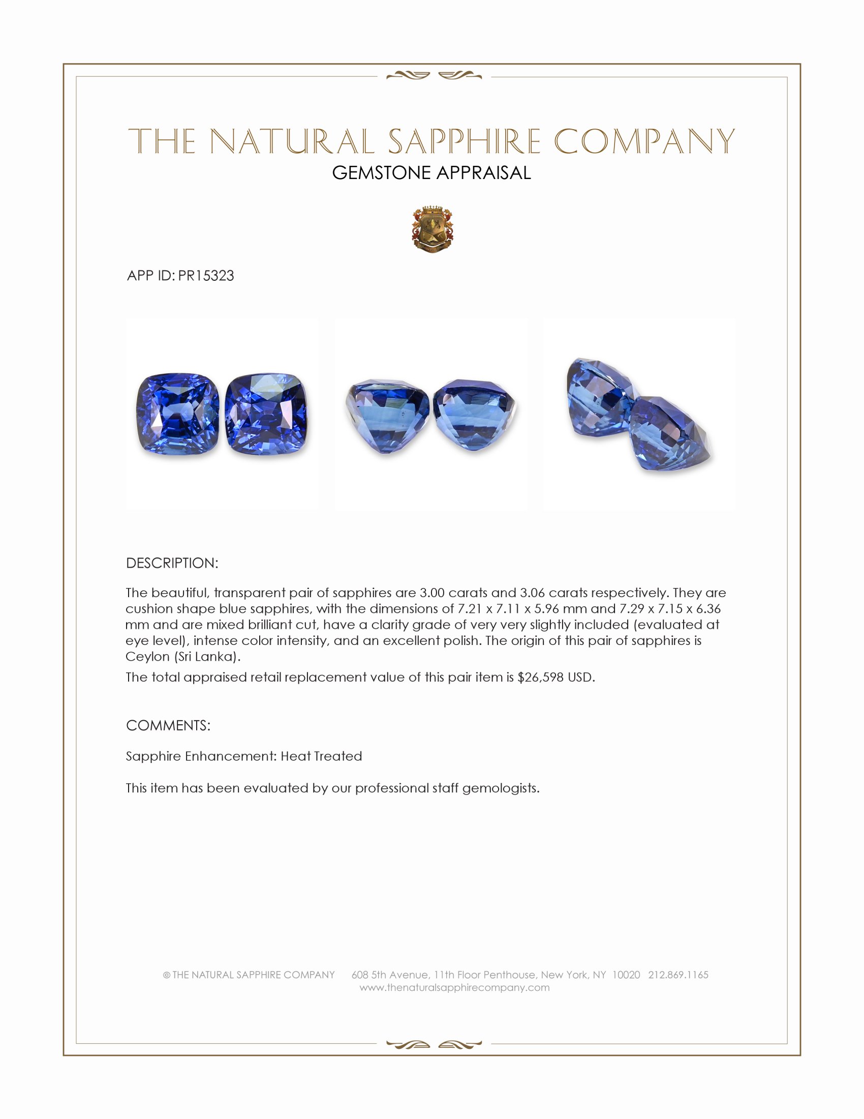 6.06 Ct.Tw. Blue Sapphire Pair from Ceylon (Sri Lanka)