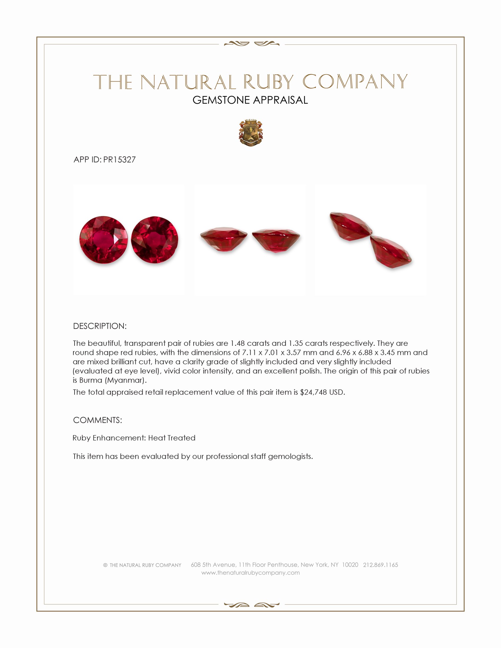 2.83 Ct.Tw. Ruby Pair from Burma (Myanmar)