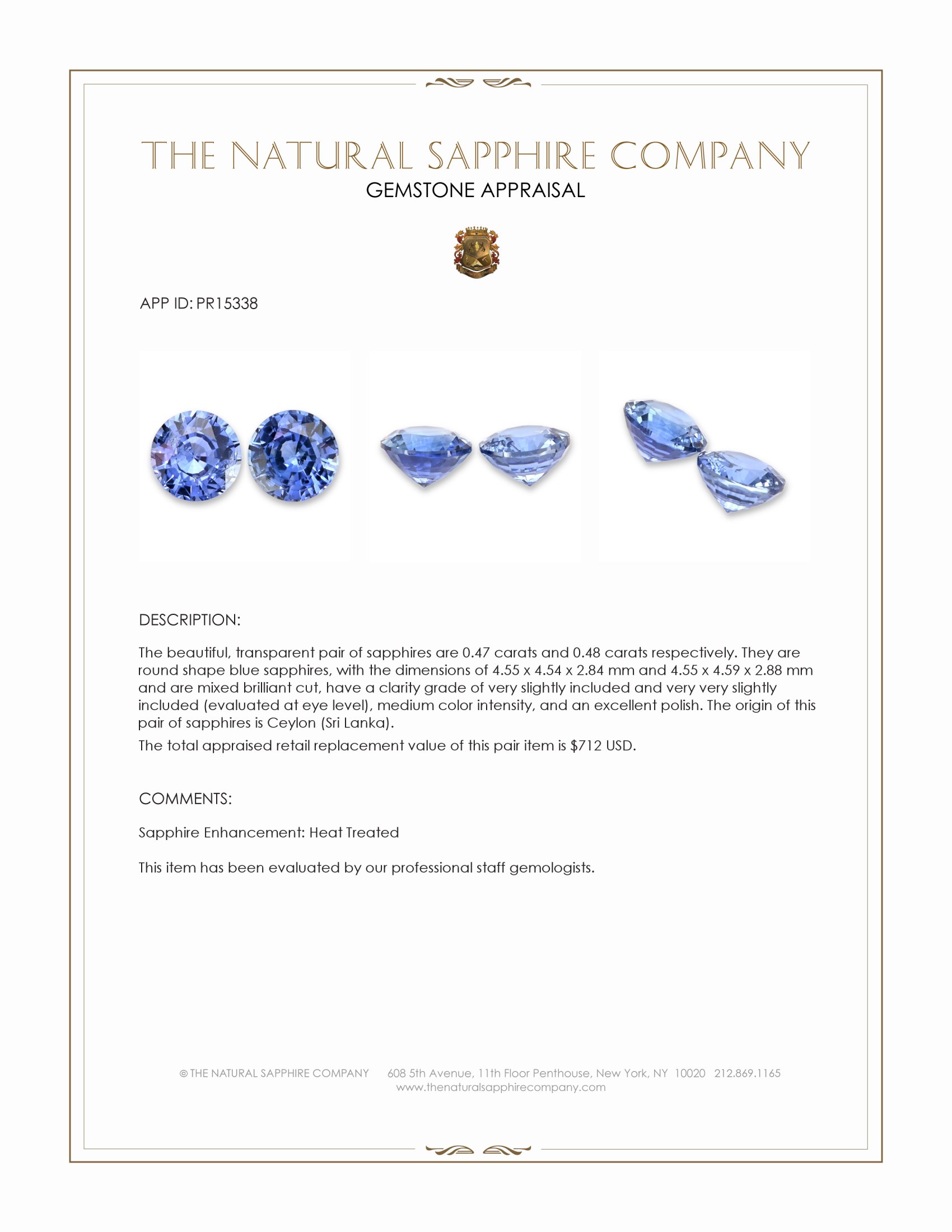 0.95 Ct.Tw. Blue Sapphire Pair from Ceylon (Sri Lanka)