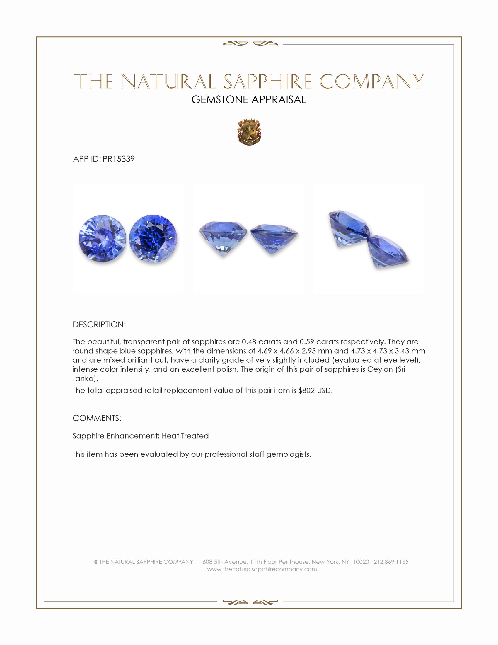 1.07 Ct.Tw. Blue Sapphire Pair from Ceylon (Sri Lanka)