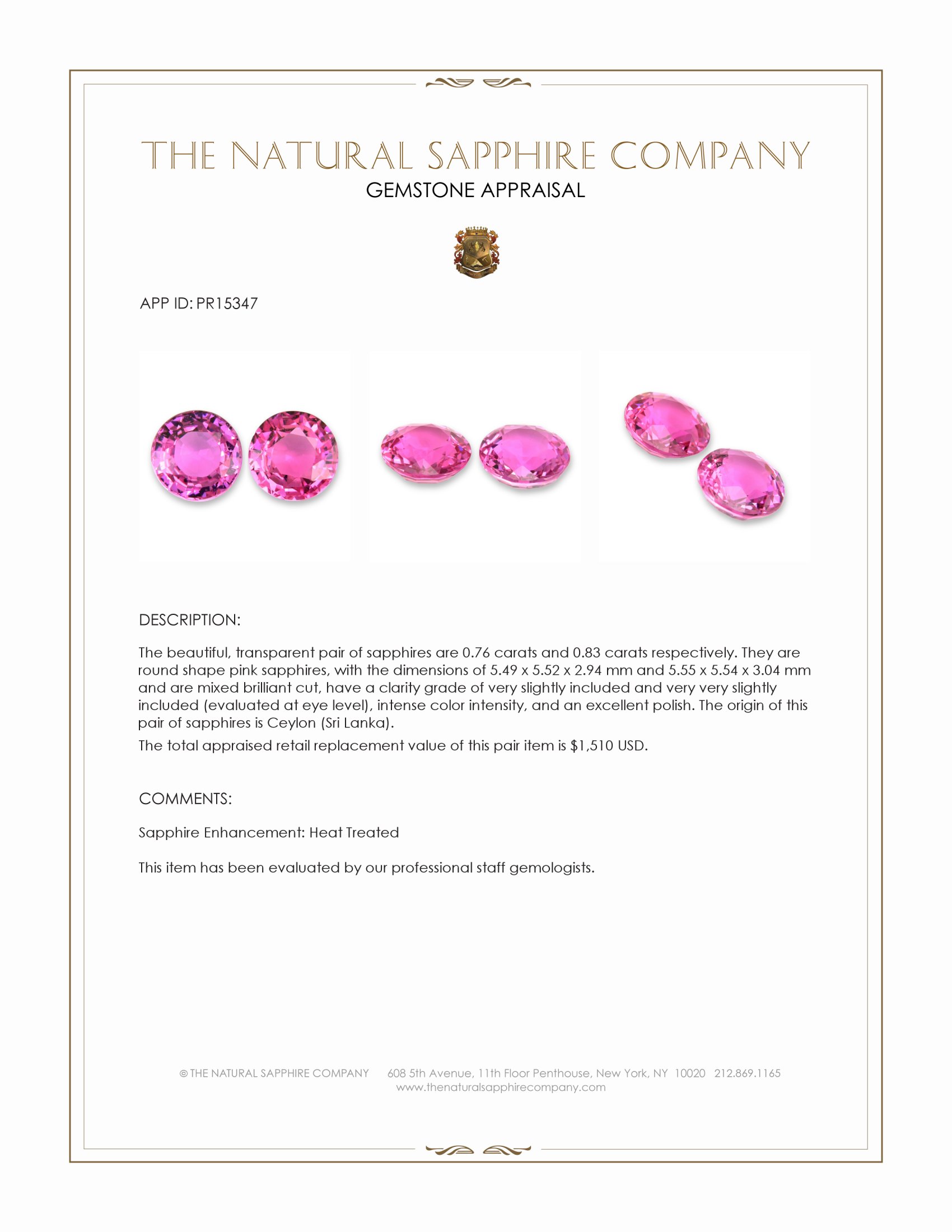 1.59 Ct.Tw. Pink Sapphire Pair from Ceylon (Sri Lanka)