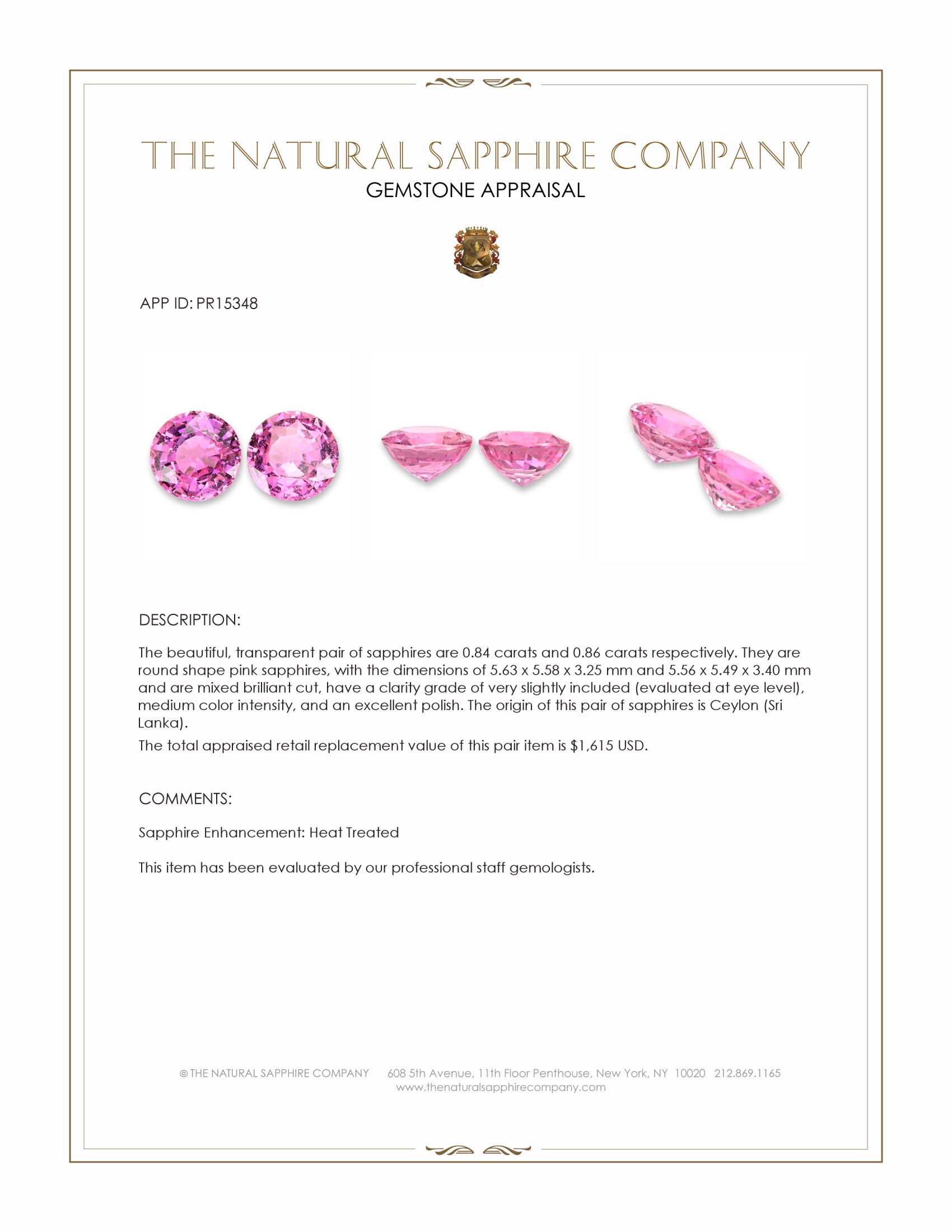 1.70 Ct.Tw. Pink Sapphire Pair from Ceylon (Sri Lanka)