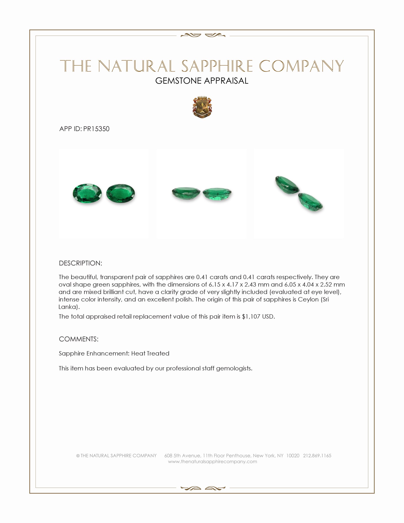 0.82 Ct.Tw. Green Sapphire Pair from Ceylon (Sri Lanka)