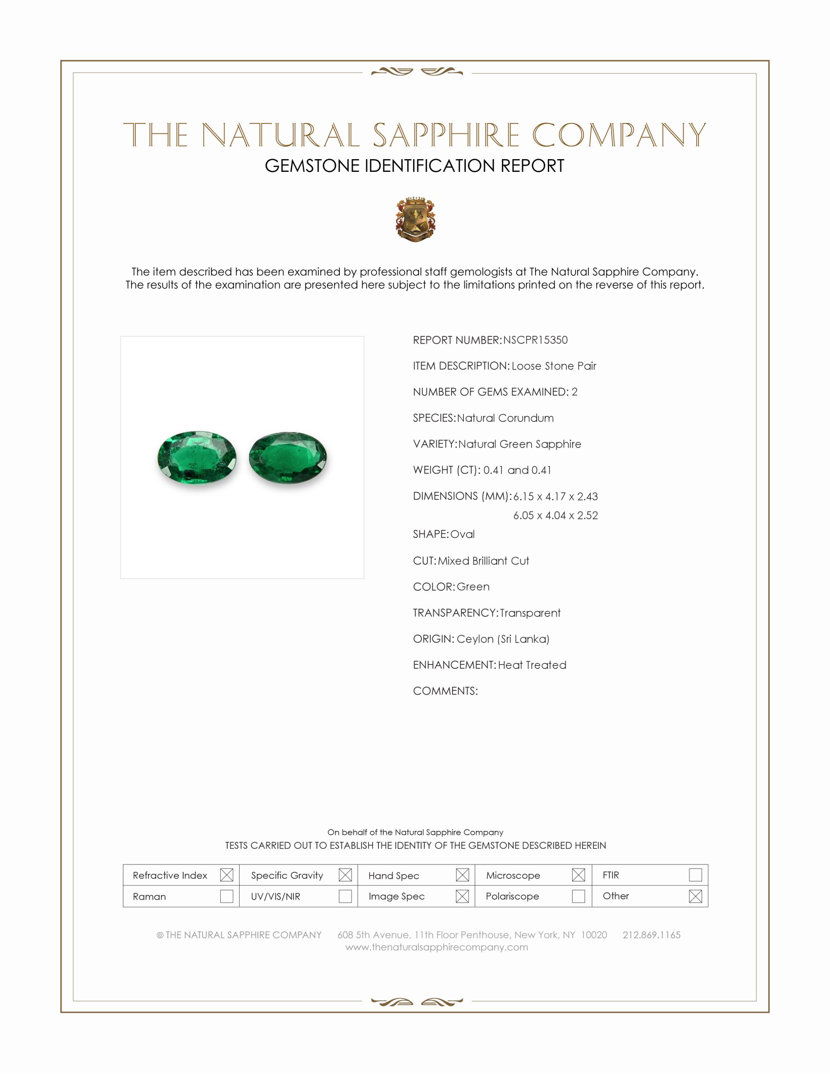 0.82 Ct.Tw. Green Sapphire Pair from Ceylon (Sri Lanka)