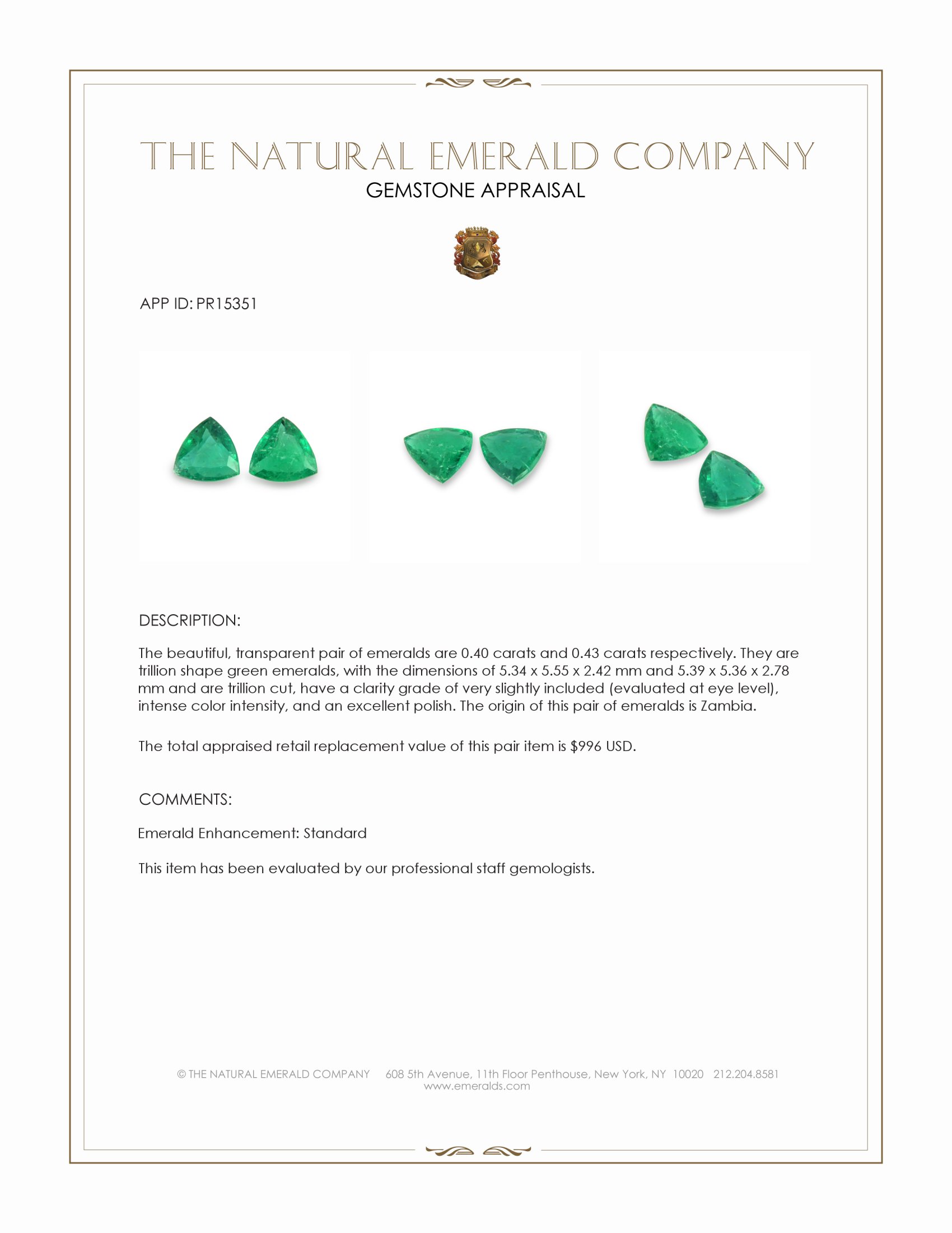 0.83 Ct.Tw. Emerald Pair from Zambia