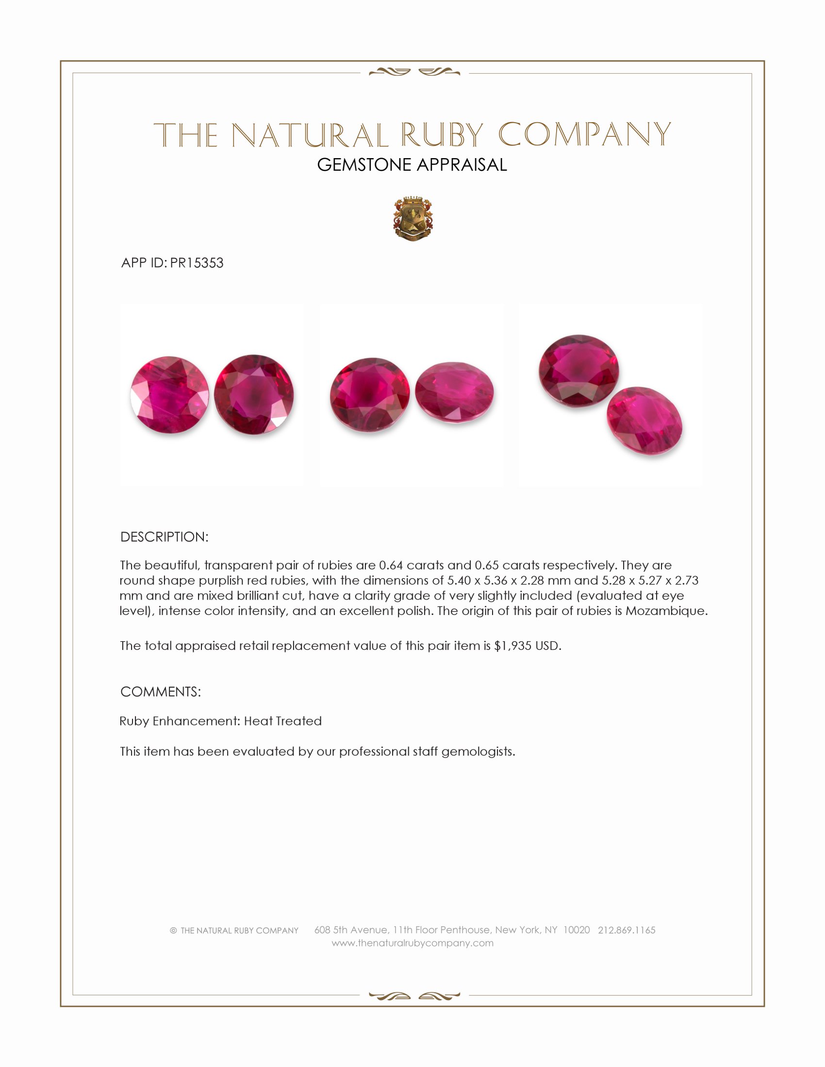 1.29 Ct.Tw. Purplish Red Ruby Pair from Mozambique