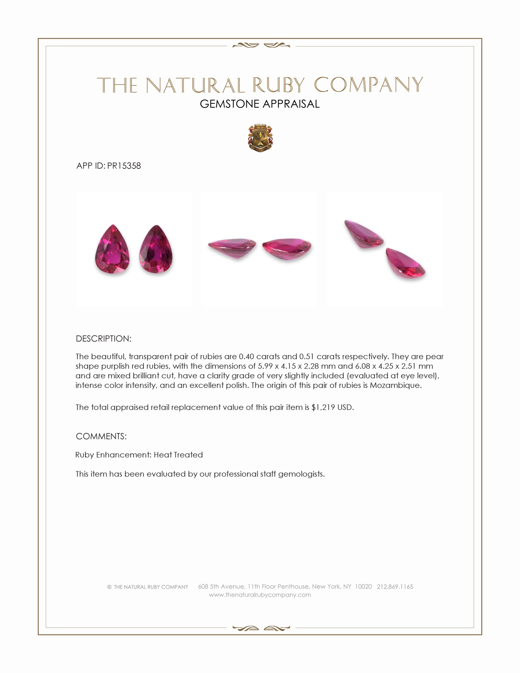 0.91 Ct.Tw. Purplish Red Ruby Pair from Mozambique