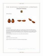 2.92 Ct.Tw.Total Carat Weight Madeira (Reddish Orange) Citrine Pair from Brazil Appraisal