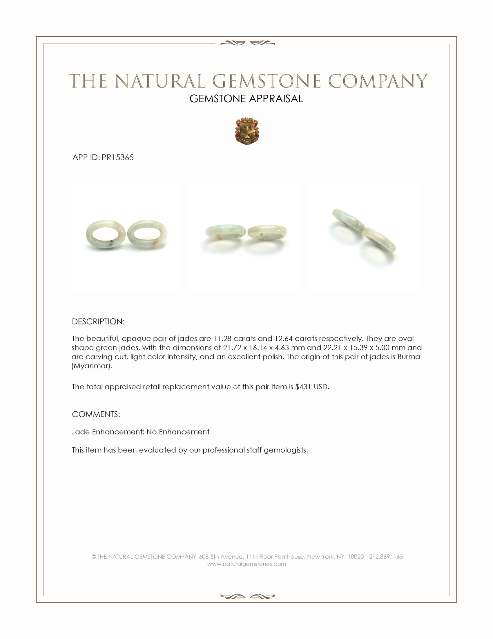 23.92 Ct.Tw. Green Jade Pair from Burma (Myanmar)