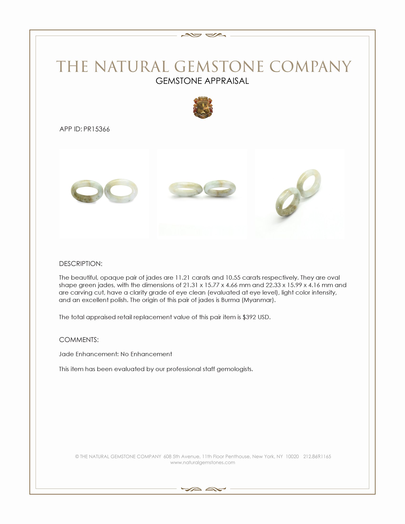 21.76 Ct.Tw. Green Jade Pair from Burma (Myanmar)