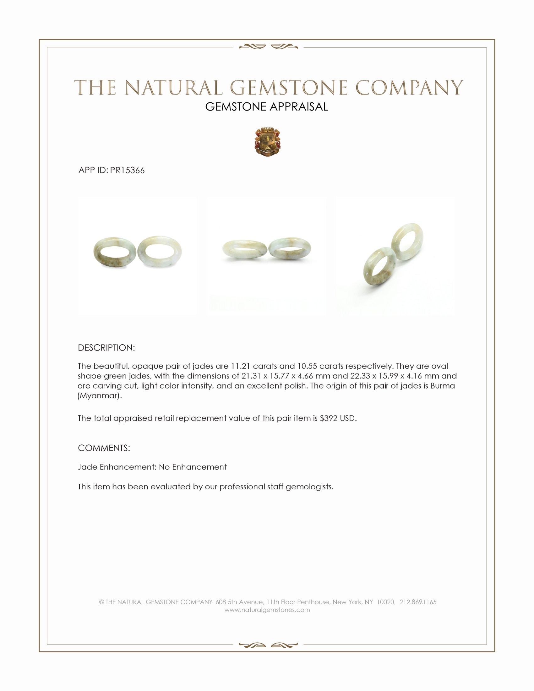 21.76 Ct.Tw. Green Jade Pair from Burma (Myanmar)