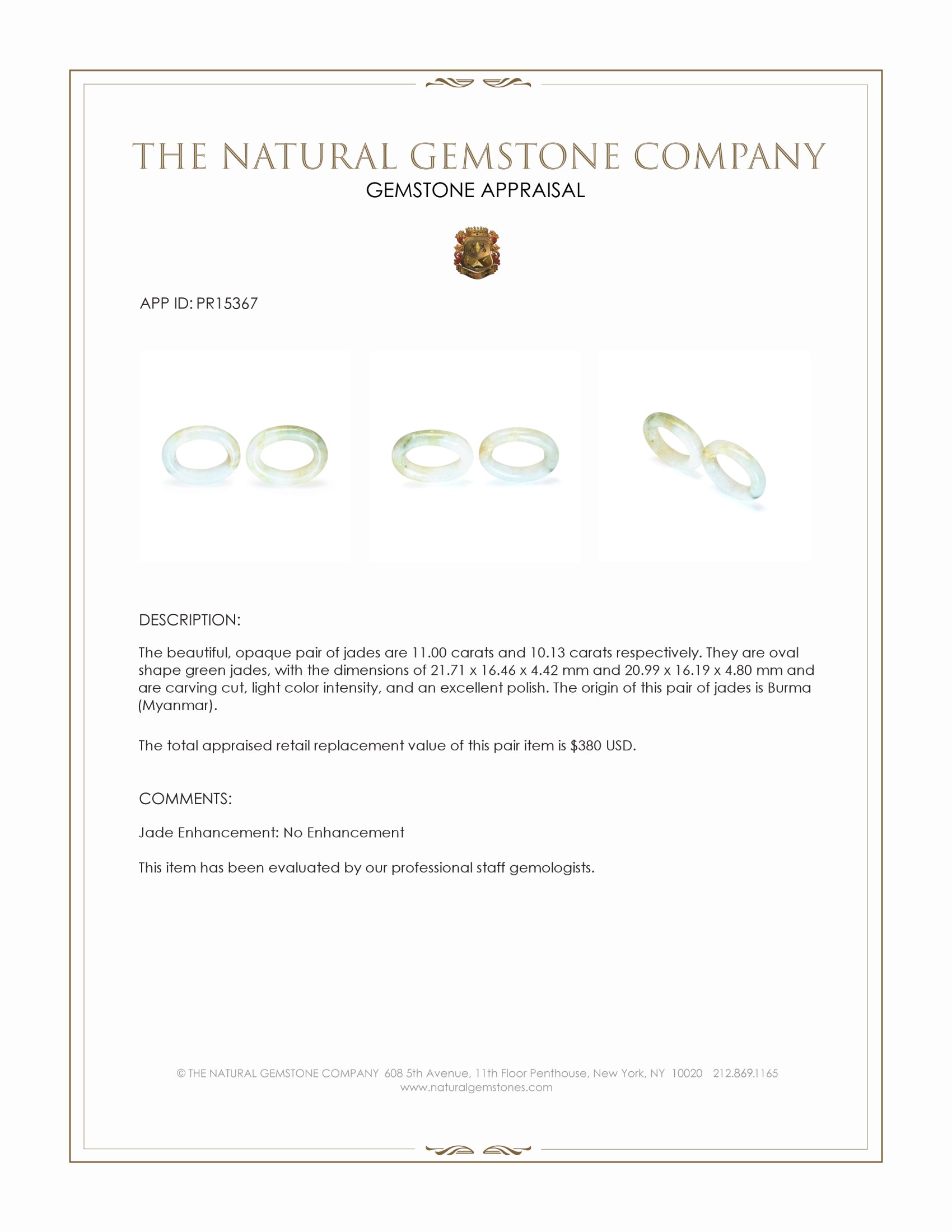 21.13 Ct.Tw. Green Jade Pair from Burma (Myanmar)