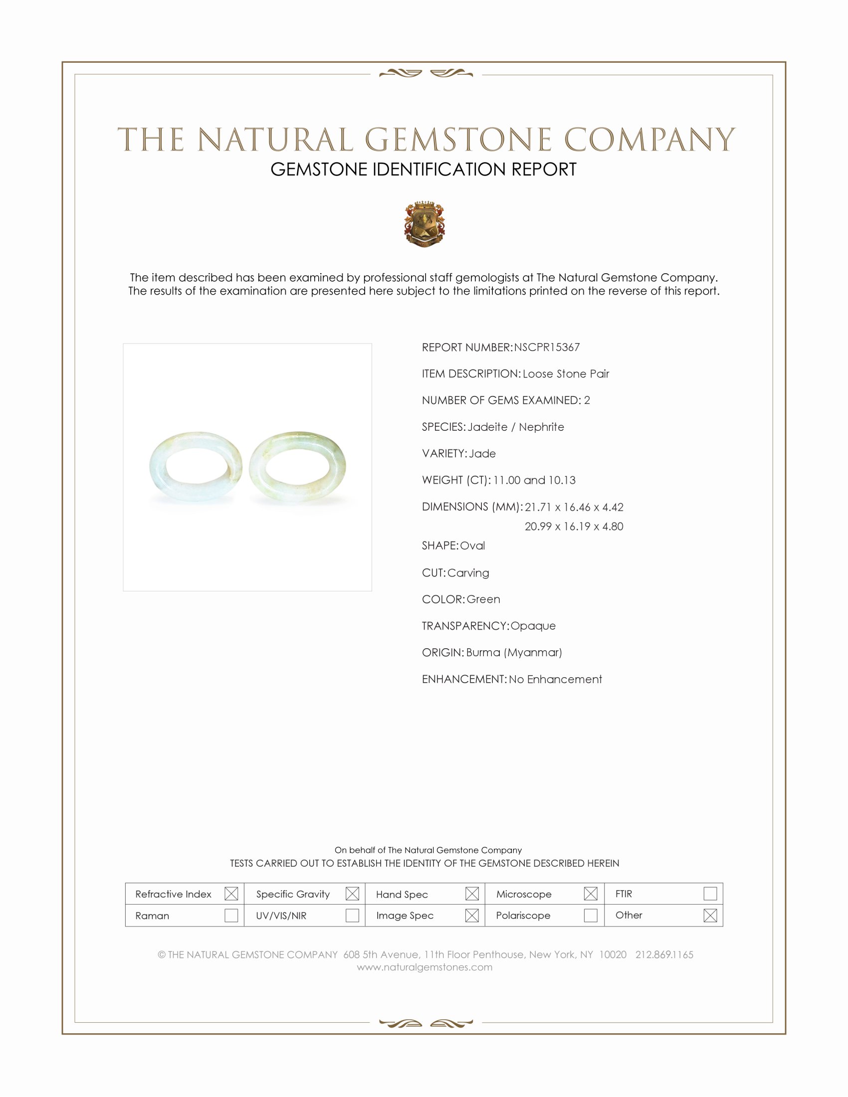 21.13 Ct.Tw. Green Jade Pair from Burma (Myanmar)