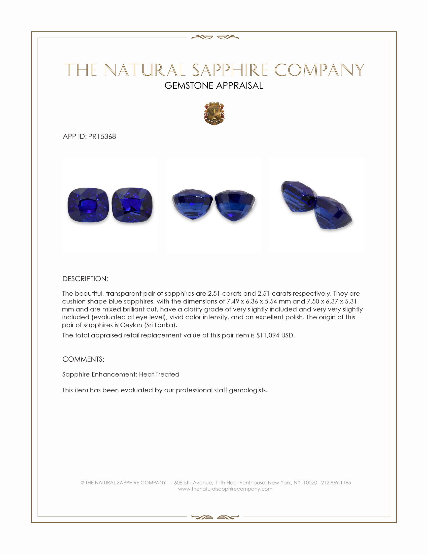 5.02 Ct.Tw. Blue Sapphire Pair from Ceylon (Sri Lanka)